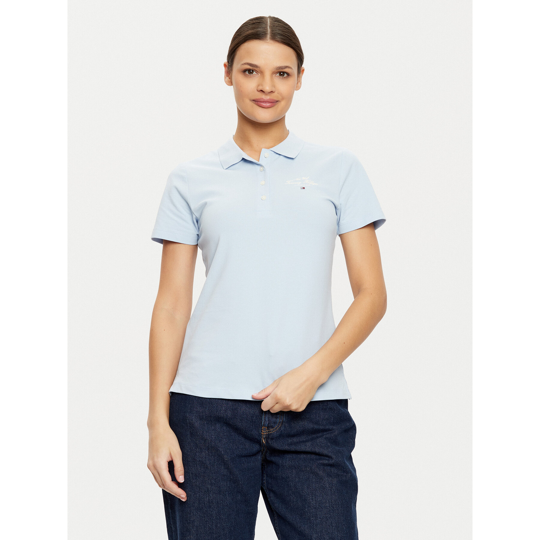 Tommy Hilfiger Polo WW0WW43930 Błękitny Slim Fit