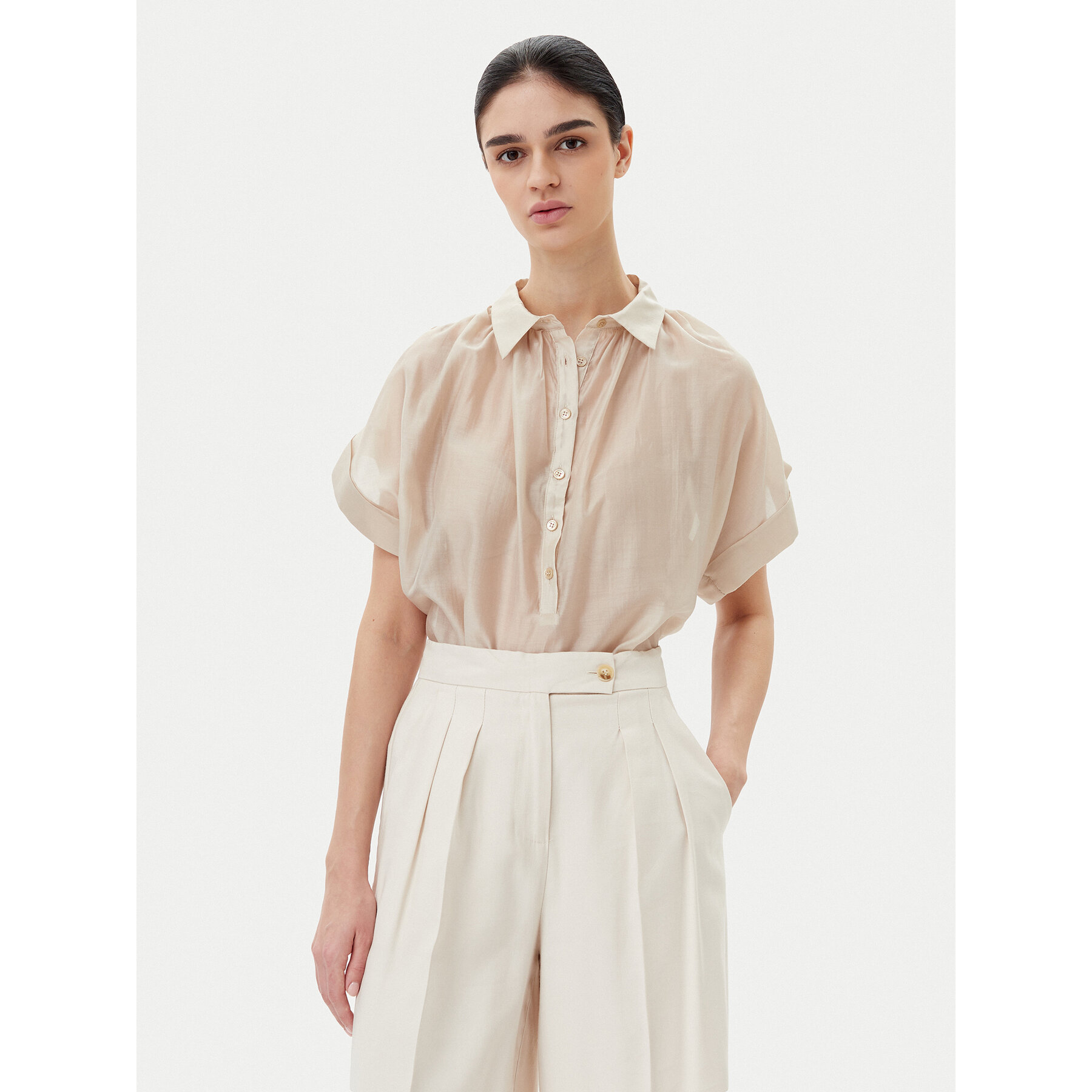 ViCOLO Bluzka TD0342 Beżowy Relaxed Fit