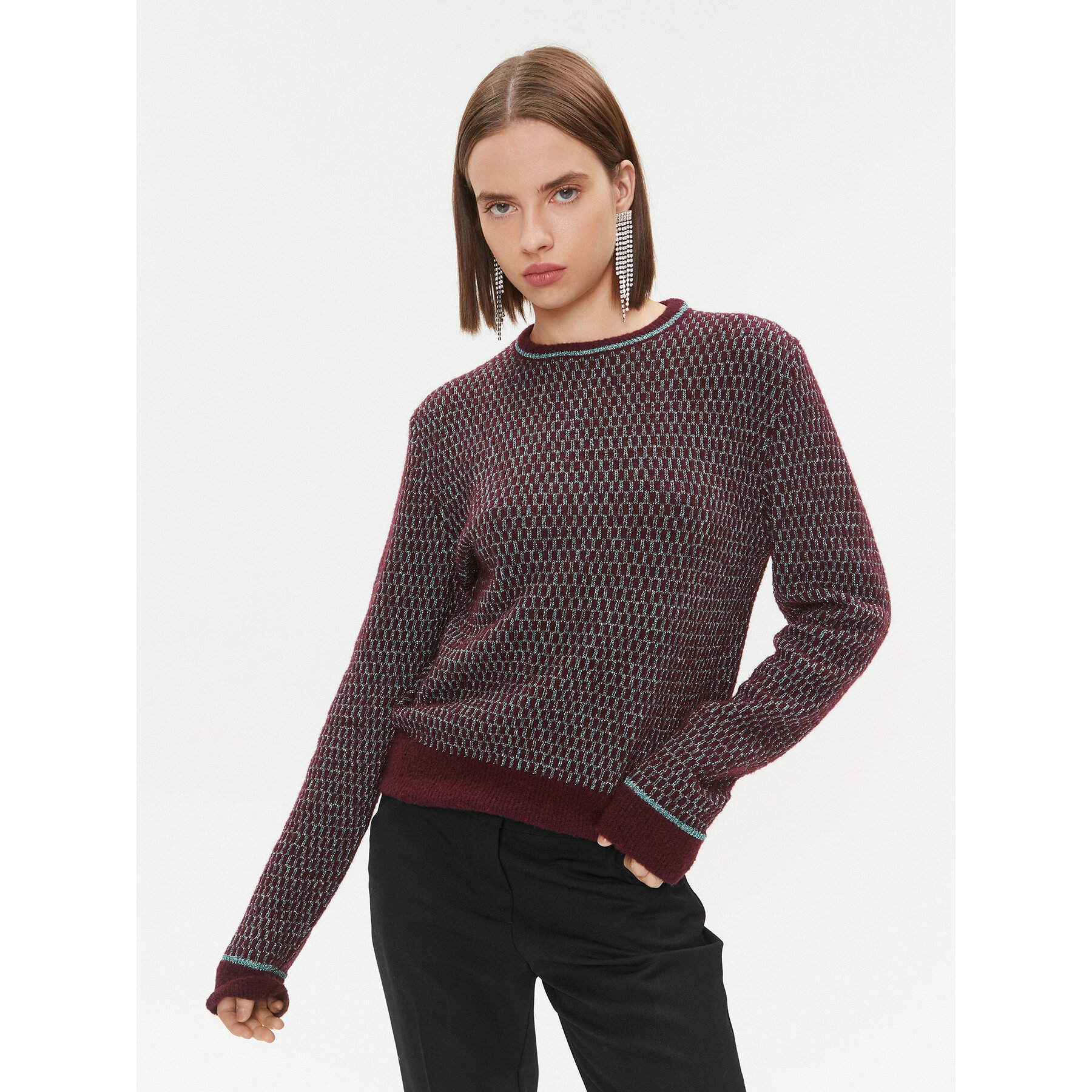 Pinko Sweter Scimpanze 102226 A1BH Bordowy Regular Fit