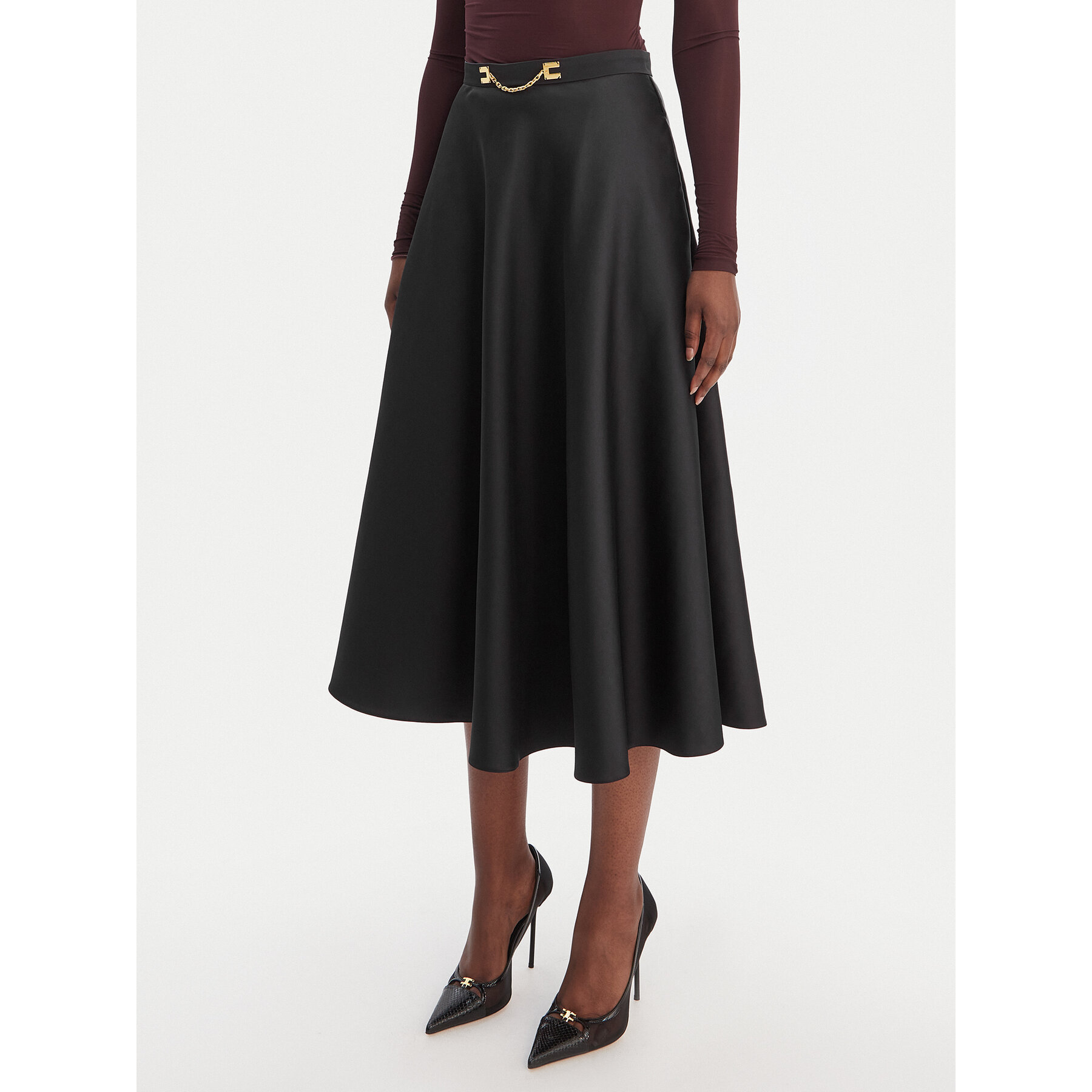 Elisabetta Franchi Spódnica midi GO-156-61E2-V320 Czarny Regular Fit