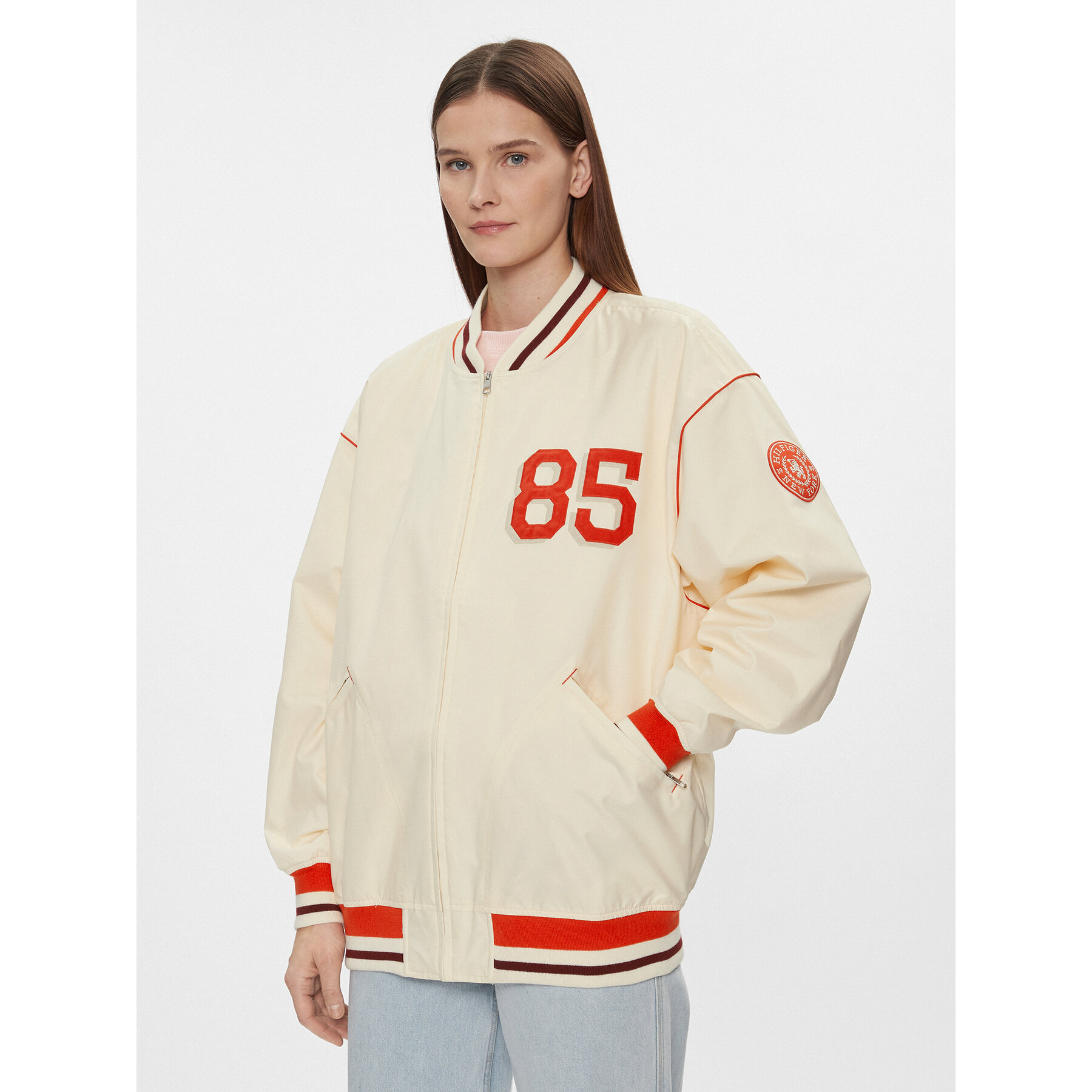 Tommy Hilfiger Kurtka bomber Baseball WW0WW40477 Beżowy Oversize