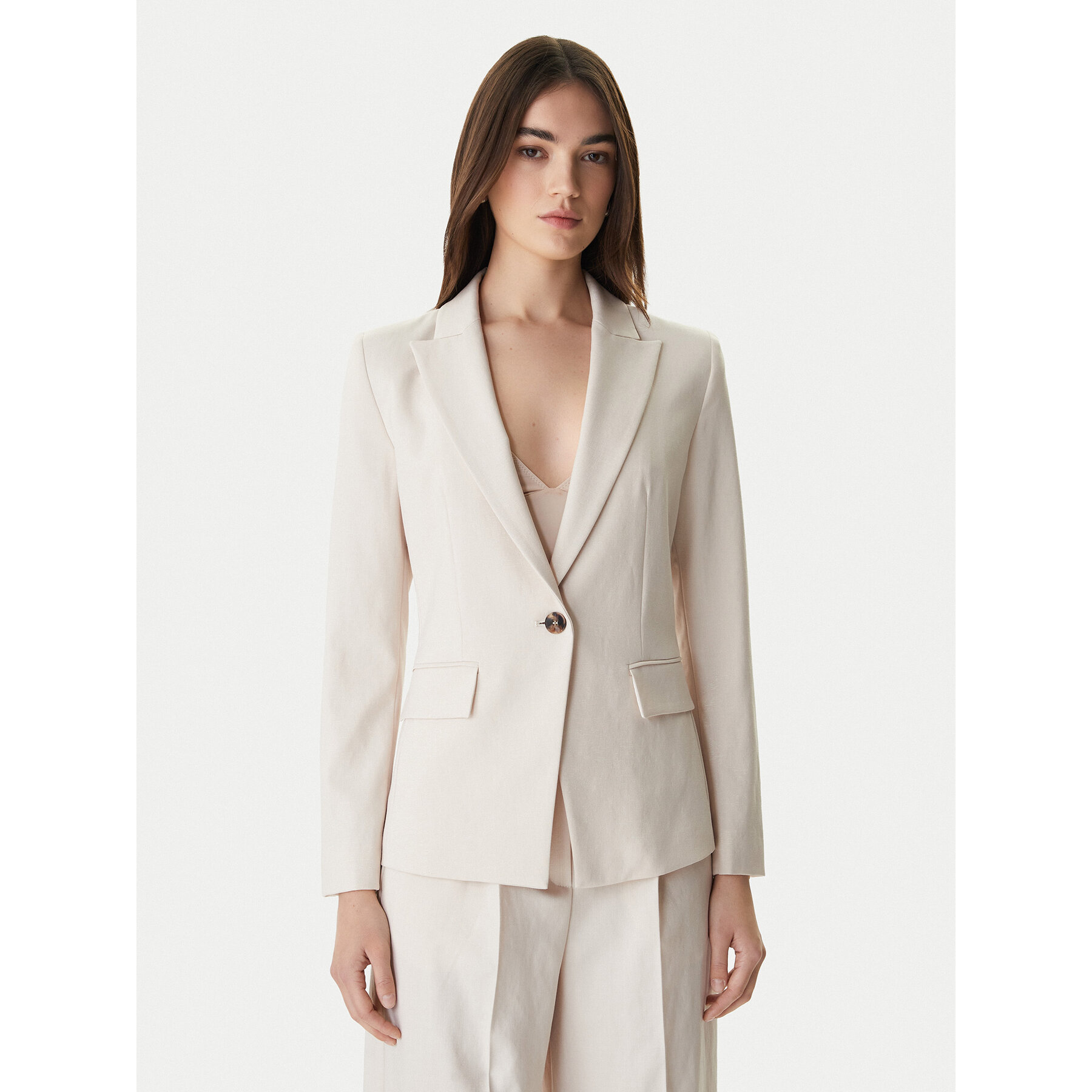 Marella Marynarka Slogan1 2615041211 Écru Slim Fit