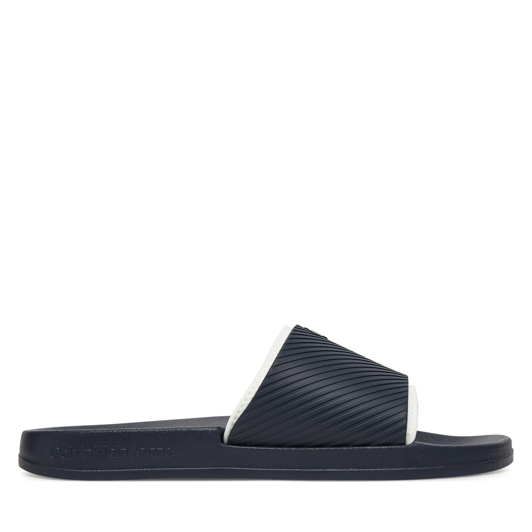 Calvin Klein Jeans Klapki Slide Rubber Neoprene Text YM0YM01234 Granatowy