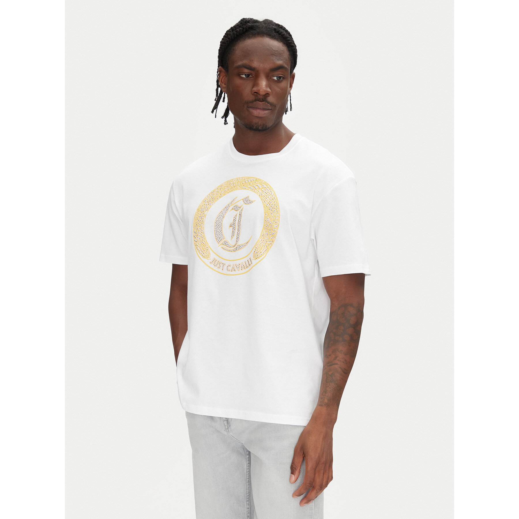 Just Cavalli T-Shirt 78OAHE22 Biały Regular Fit