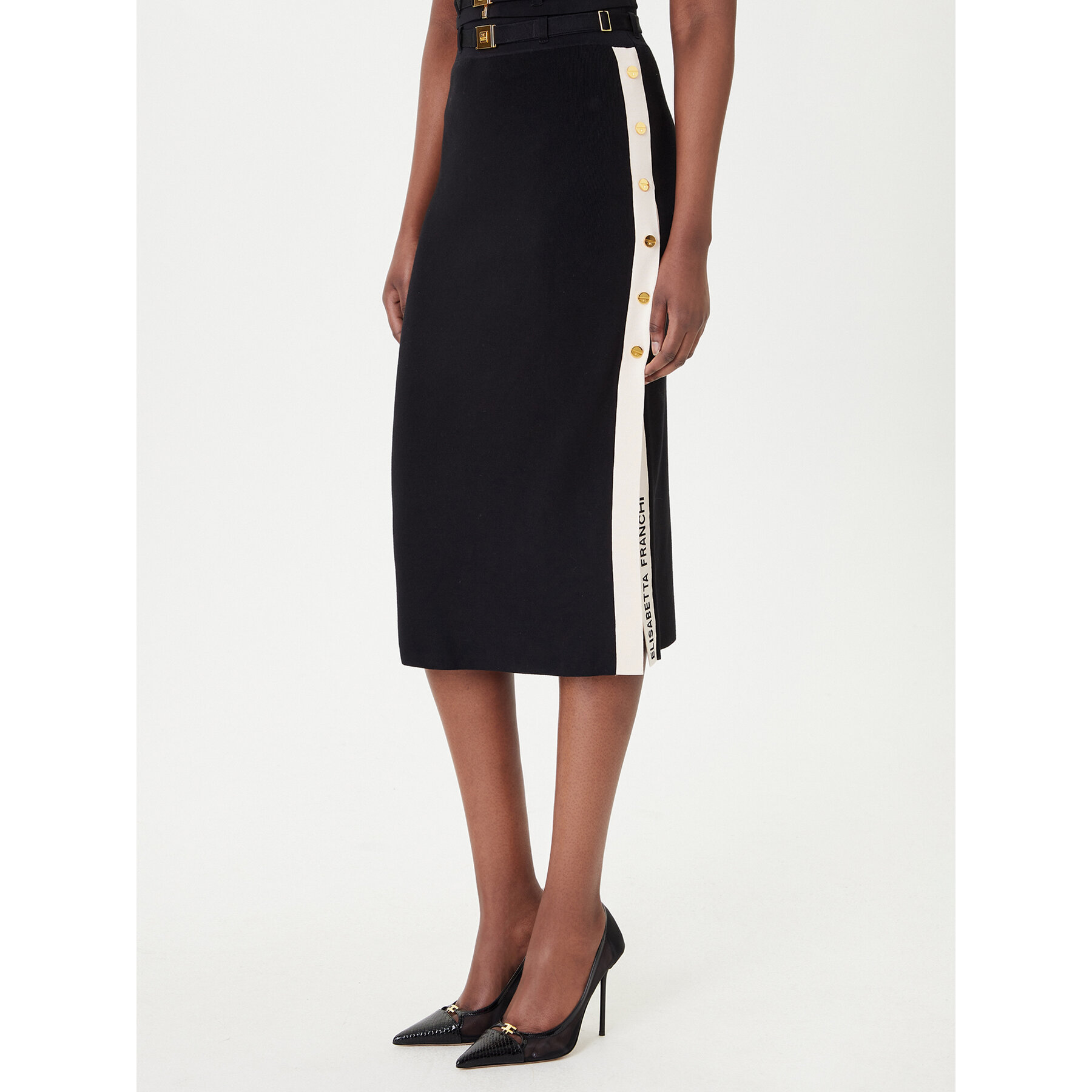 Elisabetta Franchi Spódnica midi GK-27S-61E2-V340 Czarny Regular Fit