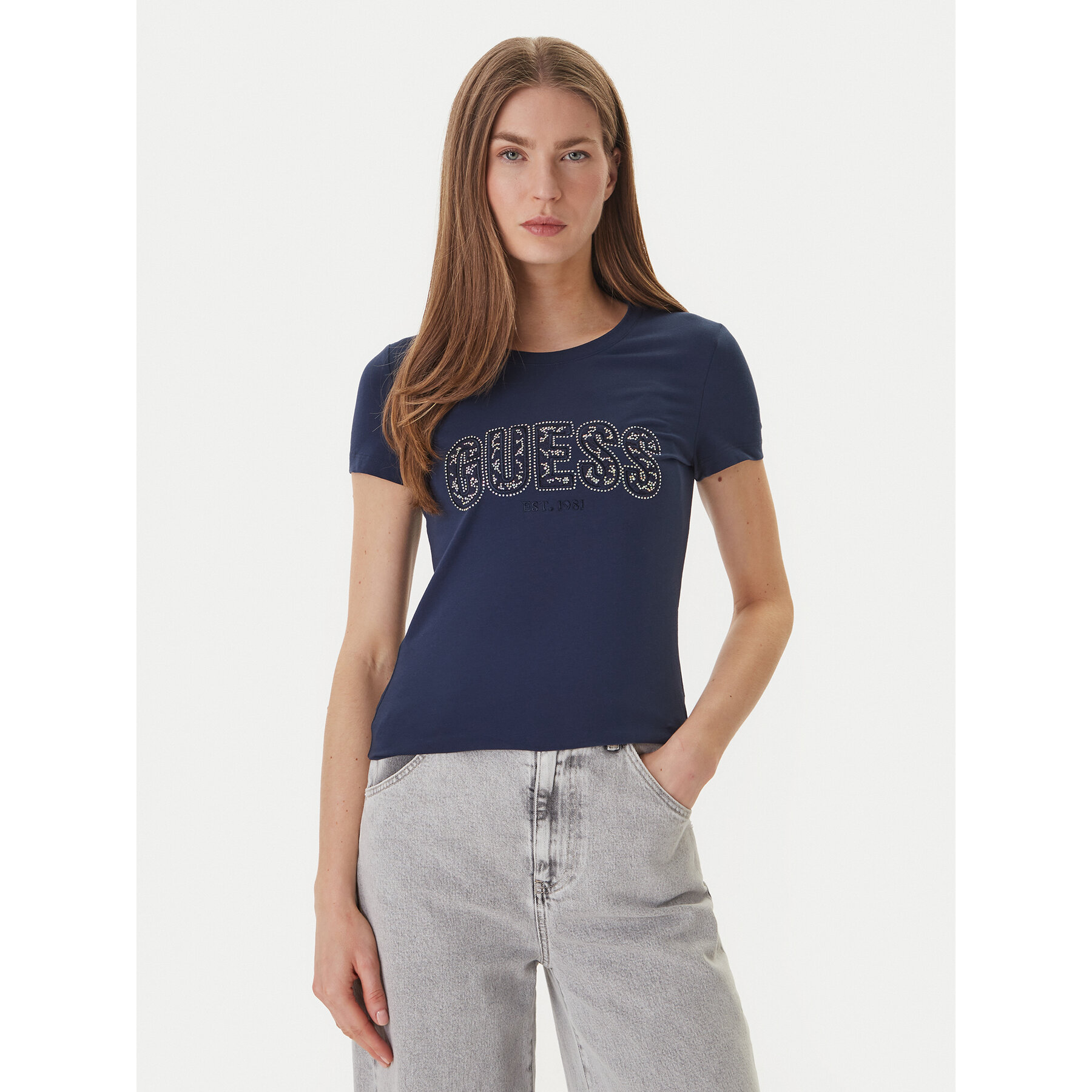 Guess T-Shirt W5GI04 J1314 Granatowy Slim Fit