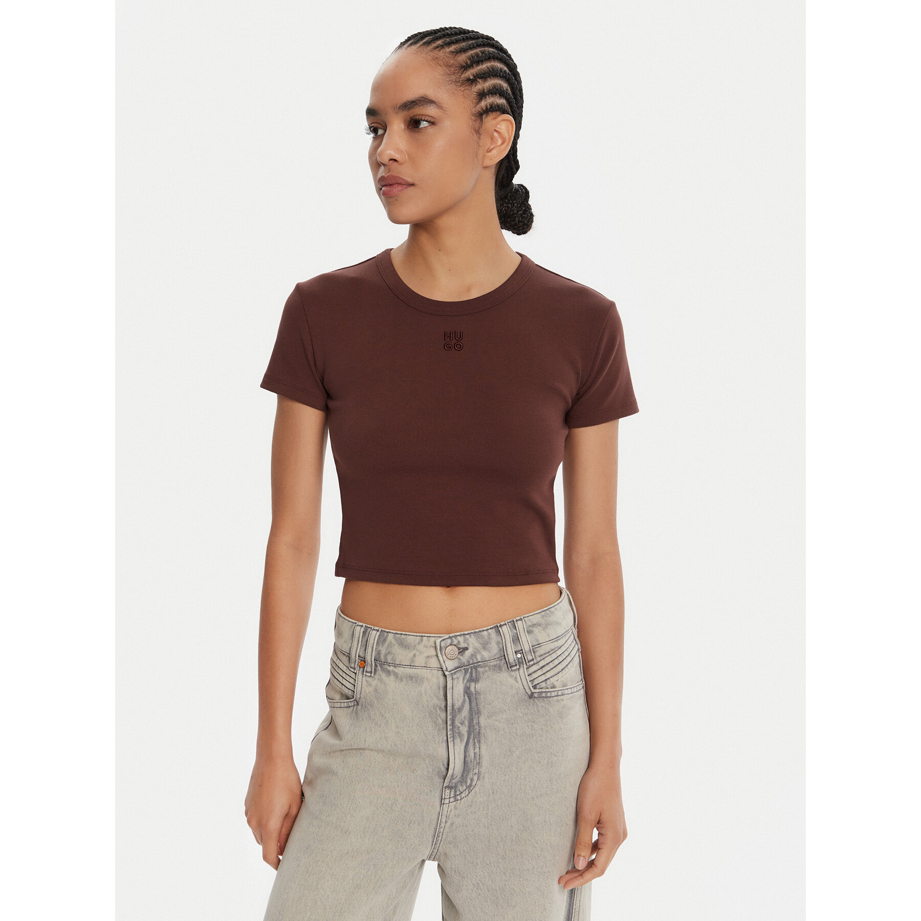 HUGO T-Shirt Delanor 50512000 Brązowy Slim Fit
