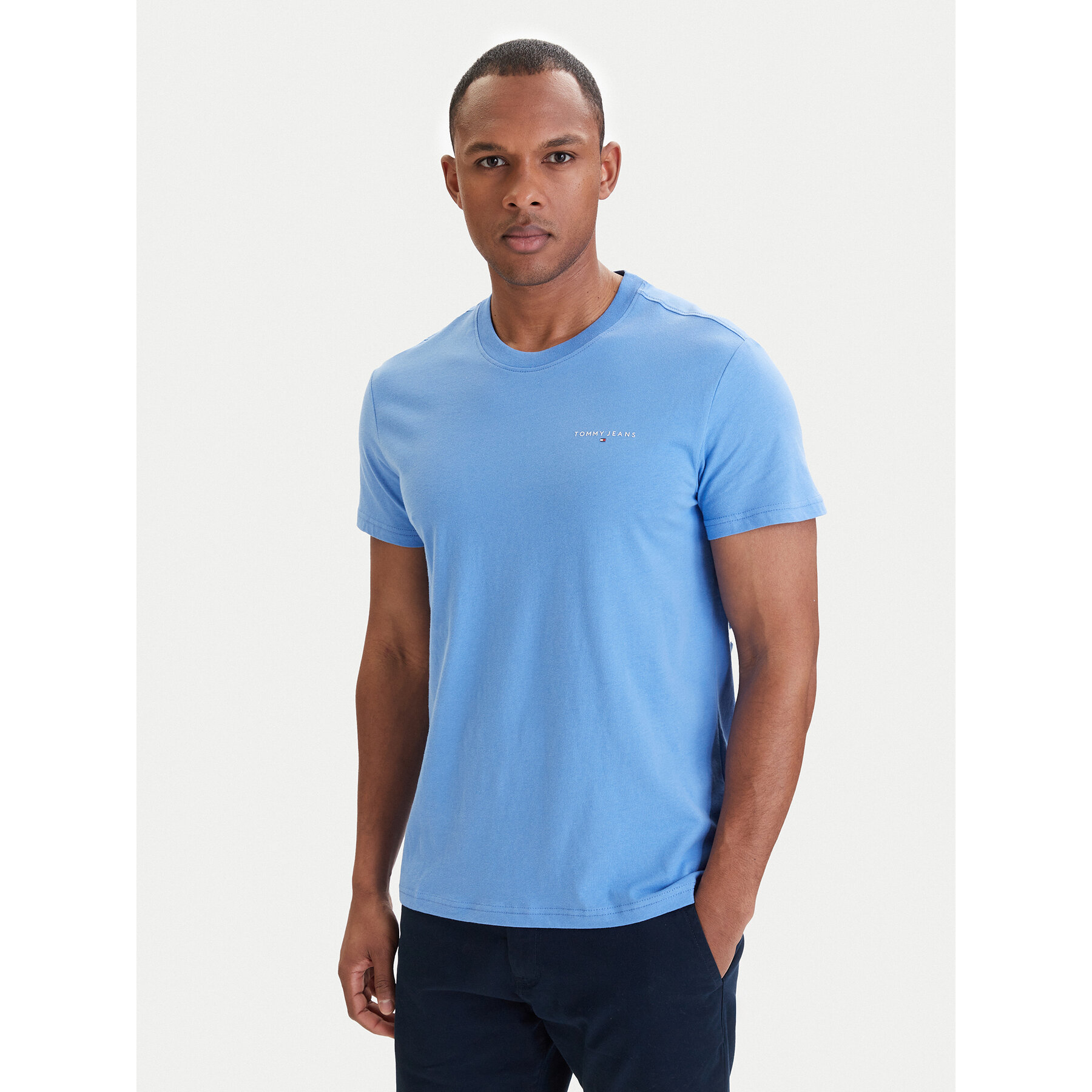 Tommy Jeans T-Shirt Linear Chest DM0DM21780 Niebieski Slim Fit