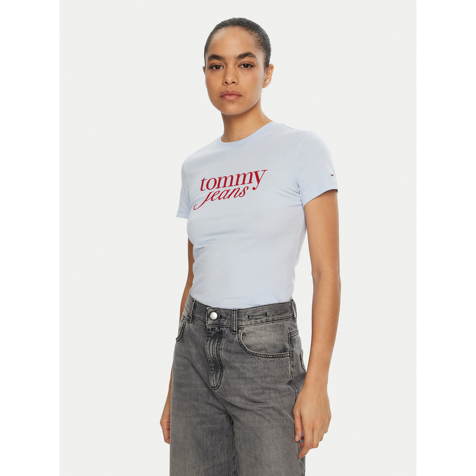 Tommy Jeans T-Shirt Essential DW0DW19447 Błękitny Slim Fit