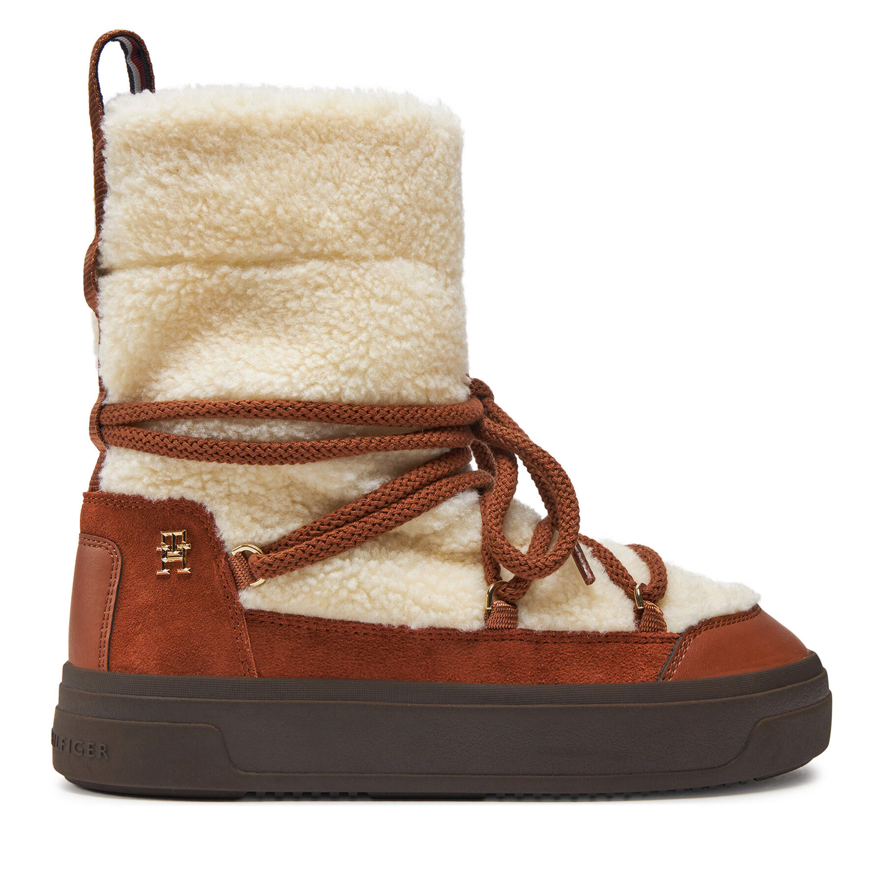 Tommy Hilfiger Śniegowce Lace-Up Faux Shearling Snowboot FW0FW08252 Beżowy
