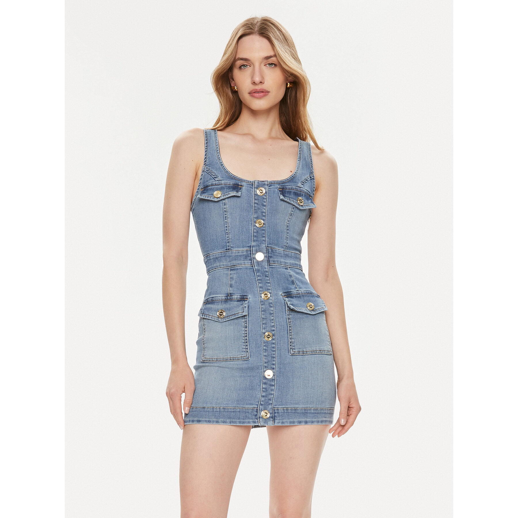 Elisabetta Franchi Sukienka jeansowa AJ-36S-41E2-002606 Niebieski Slim Fit