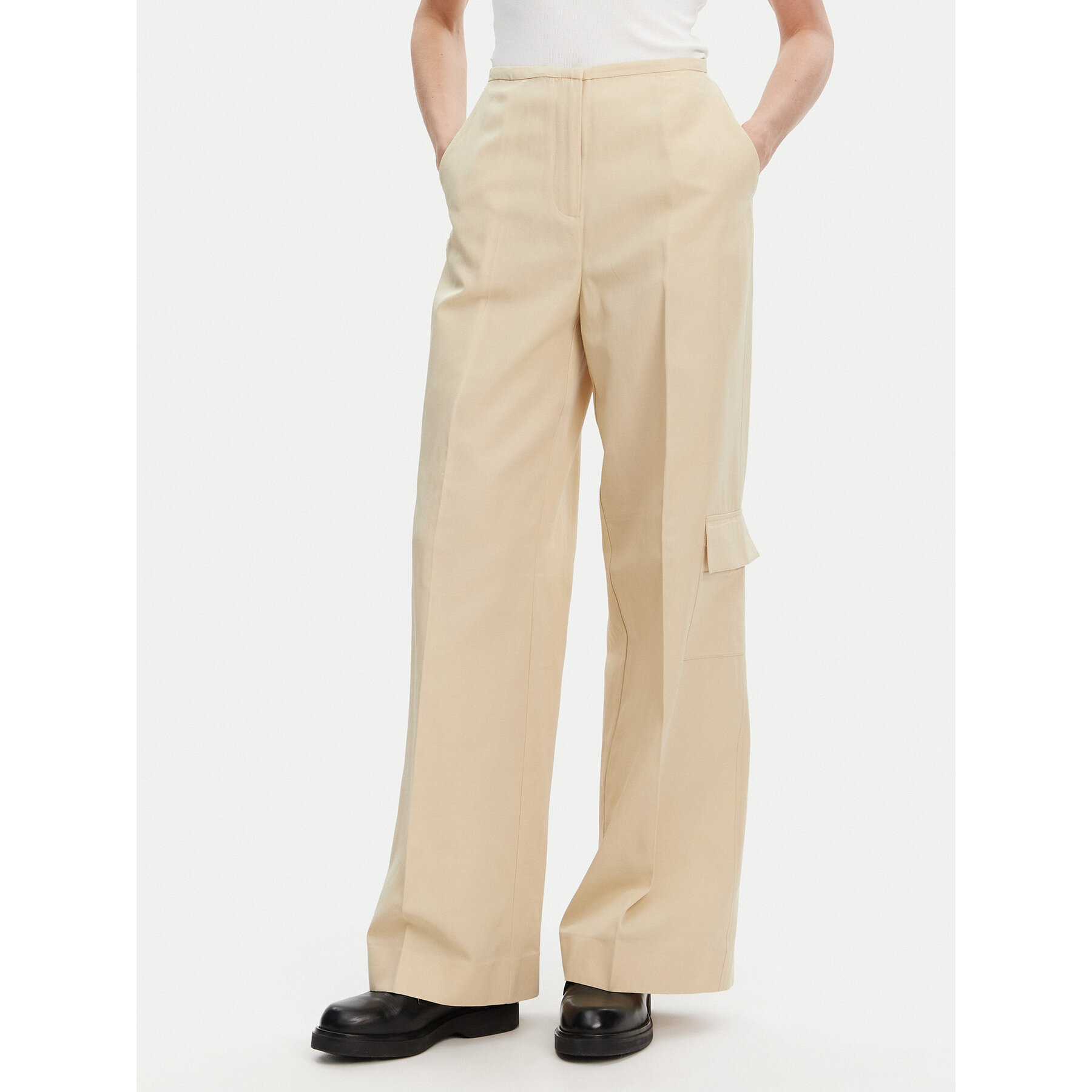 Calvin Klein Spodnie materiałowe K20K208168 Beżowy Wide Leg