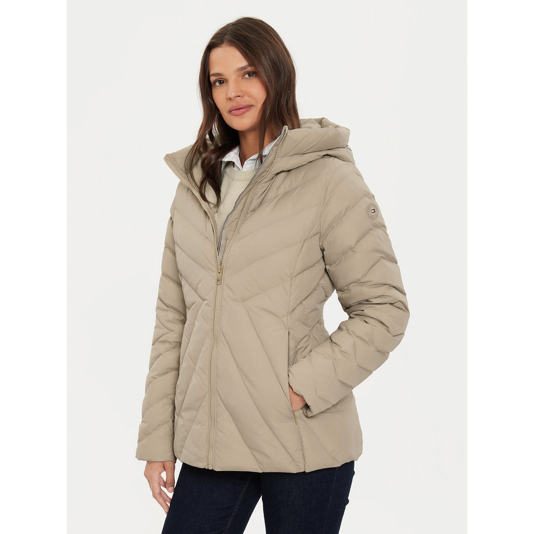 Tommy Hilfiger Kurtka puchowa Chevron WW0WW42623 Beżowy Regular Fit