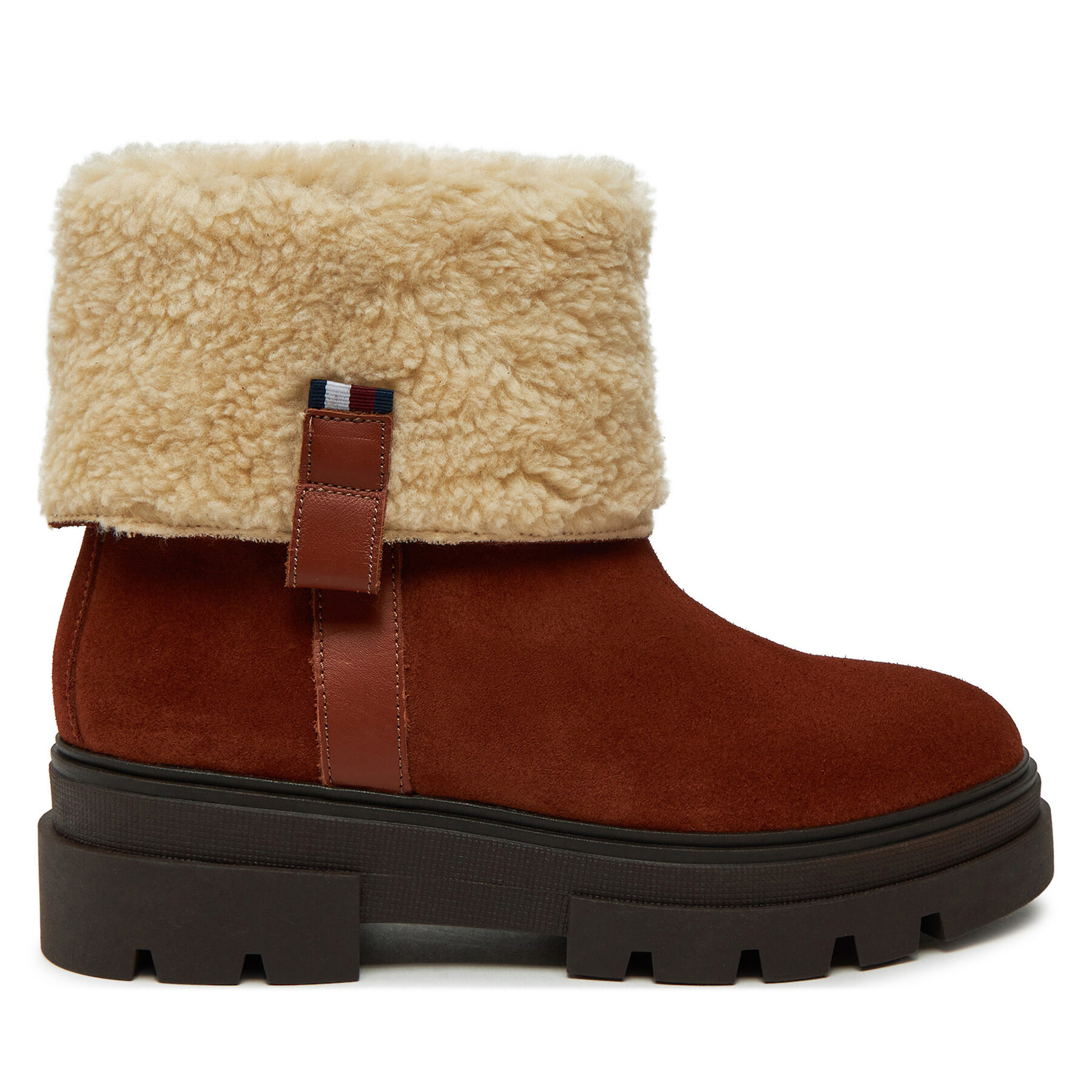Tommy Hilfiger Botki Faux Fur Suede Roll-Down Boot FW0FW08158 Brązowy