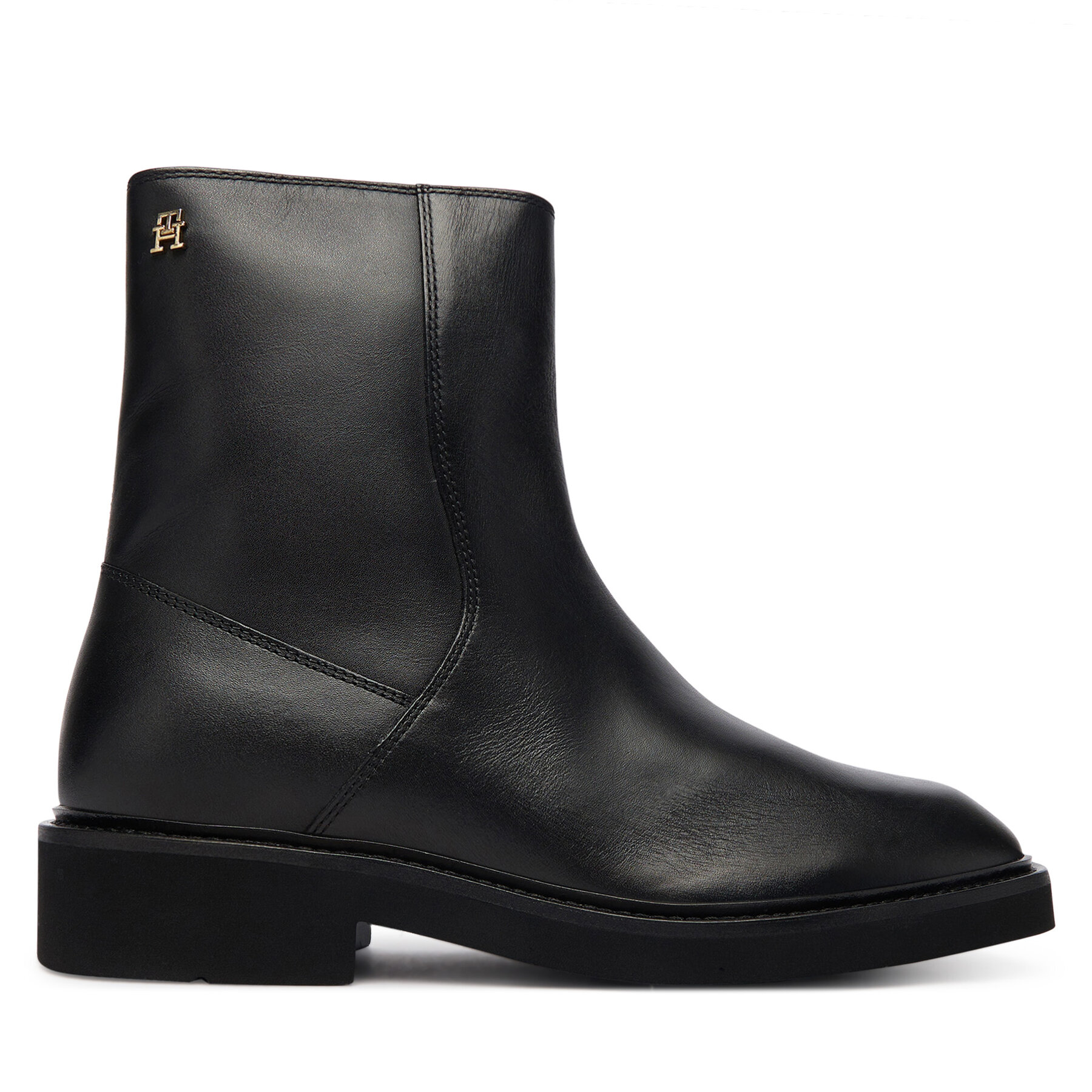 Tommy Hilfiger Botki Th Square Toe Leather Bootie FW0FW09046 Czarny
