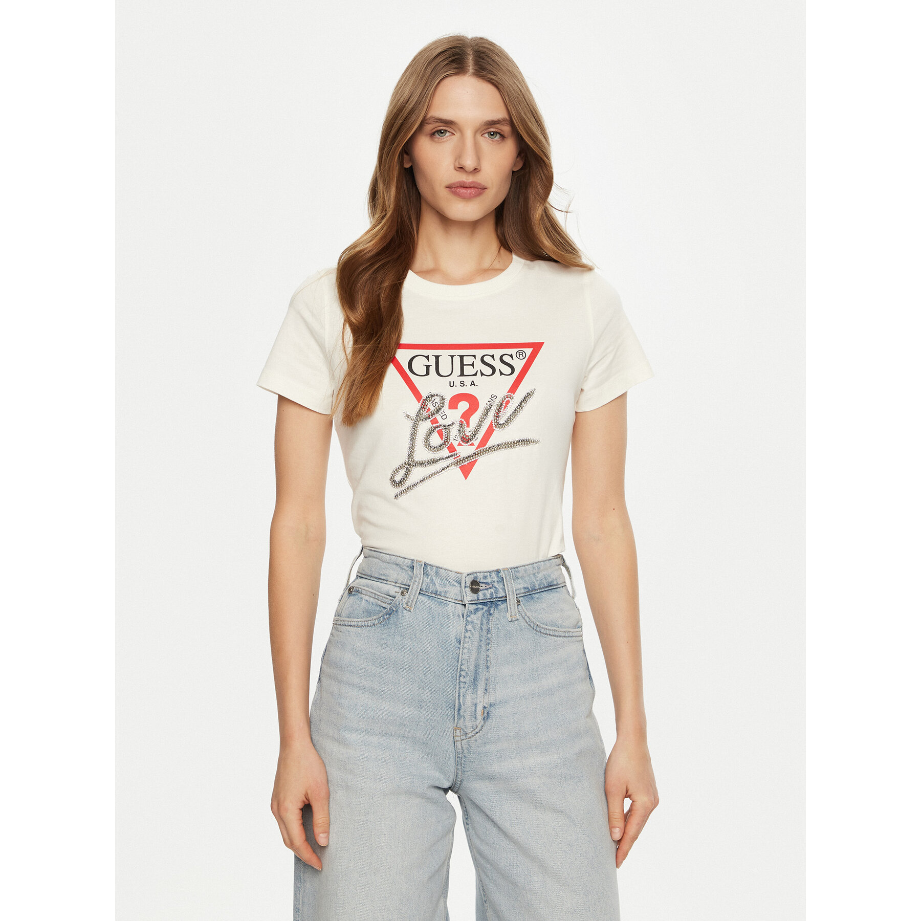 Guess T-Shirt W5RI10 I3Z14 Écru Regular Fit
