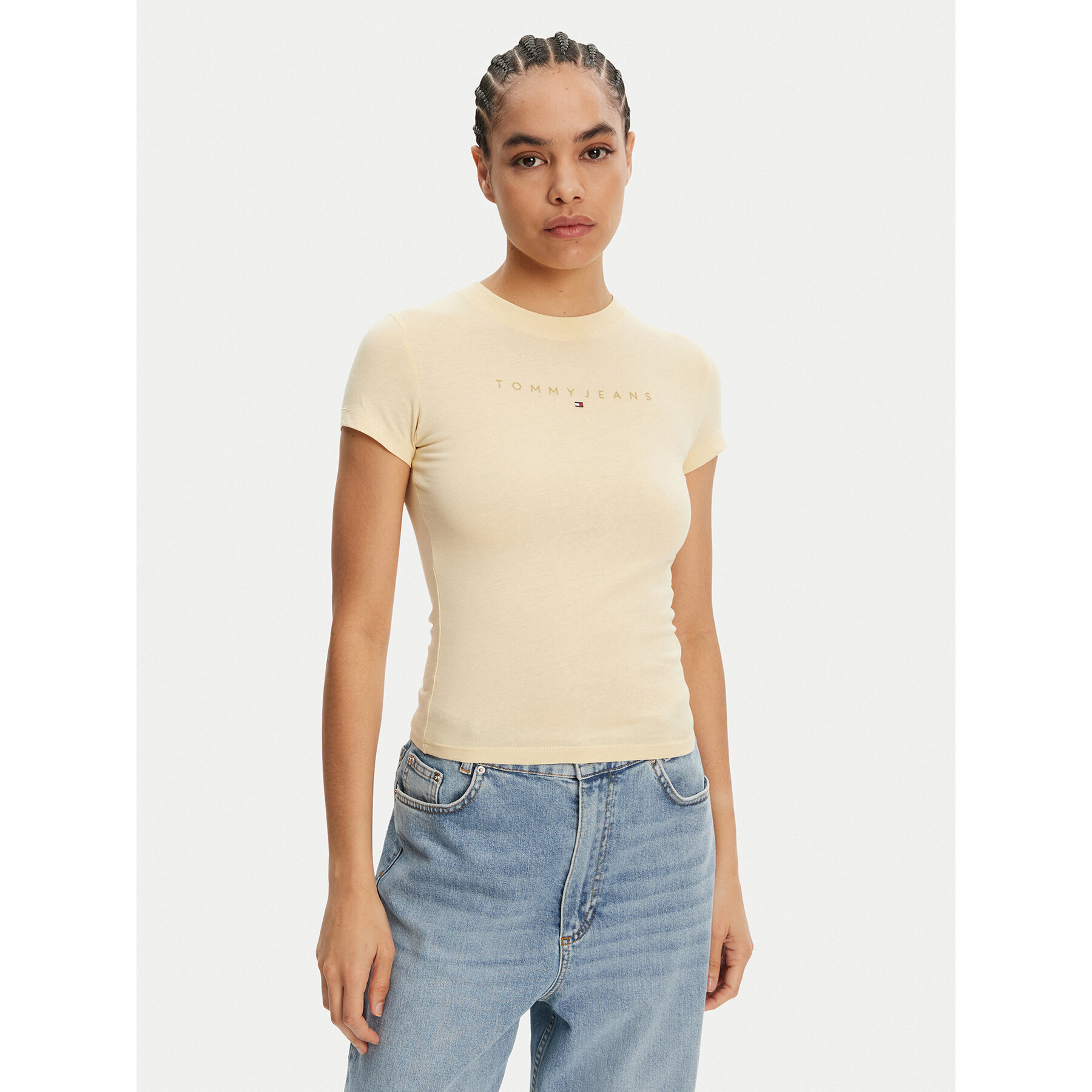 Tommy Jeans T-Shirt Tonal Linear DW0DW20315 Żółty Slim Fit
