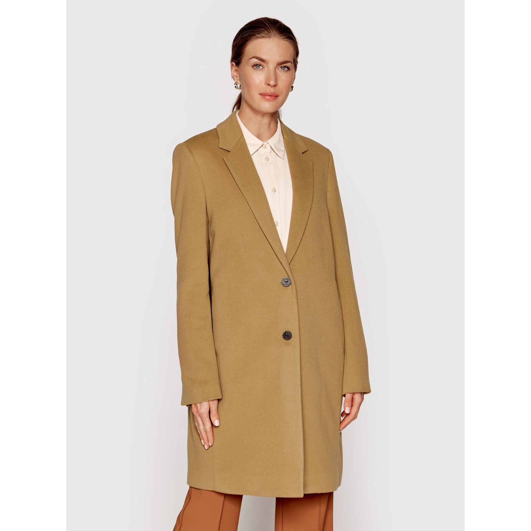 Calvin Klein Płaszcz wełniany Crombie K20K204155 Brązowy Regular Fit