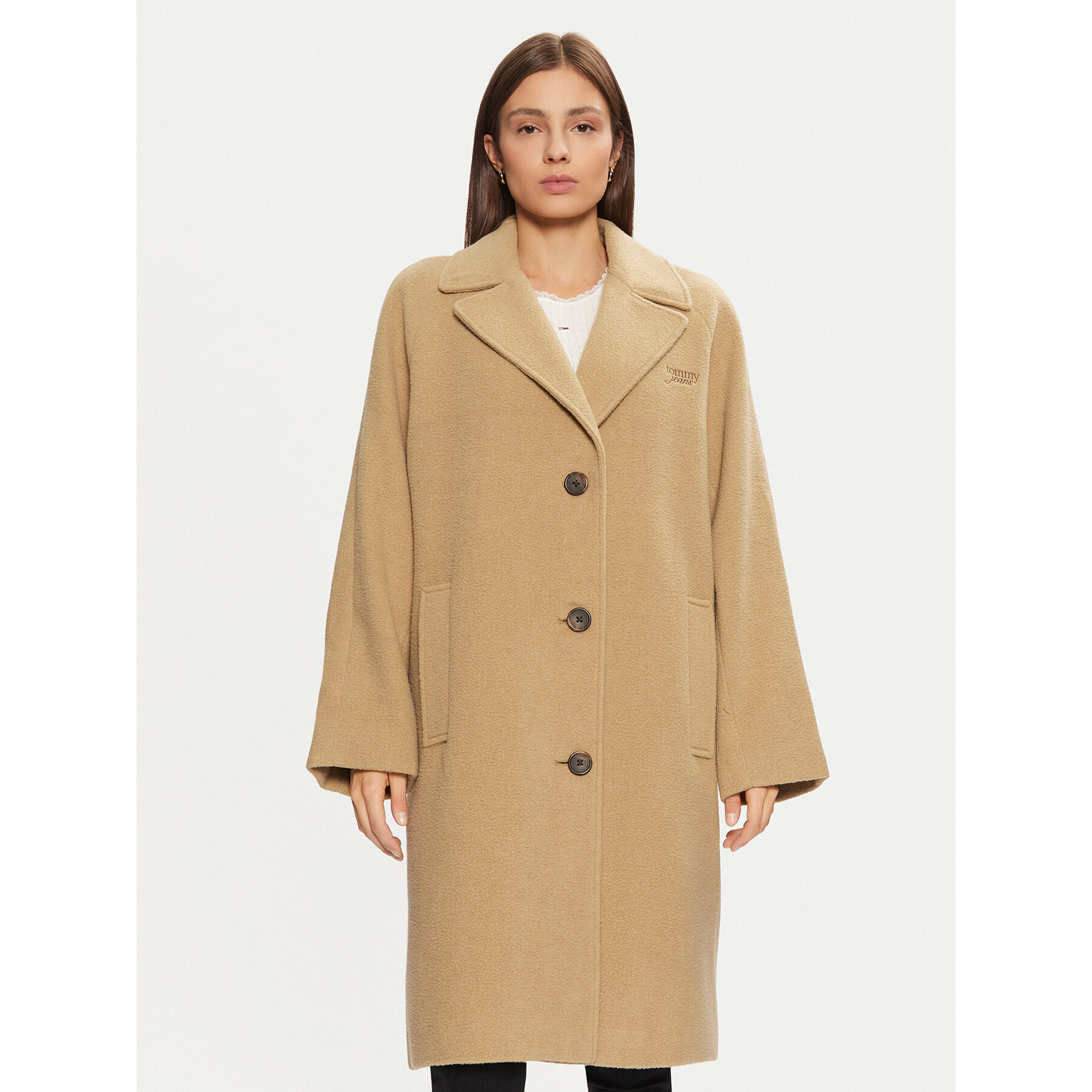 Tommy Jeans Płaszcz wełniany DW0DW20166 Beżowy Regular Fit