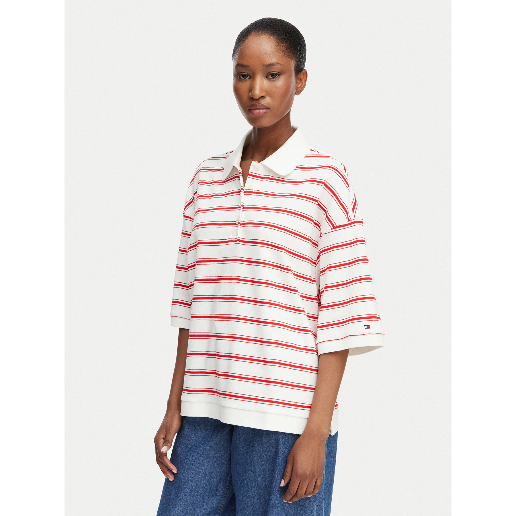 Tommy Hilfiger Polo WW0WW50026 Biały Oversize