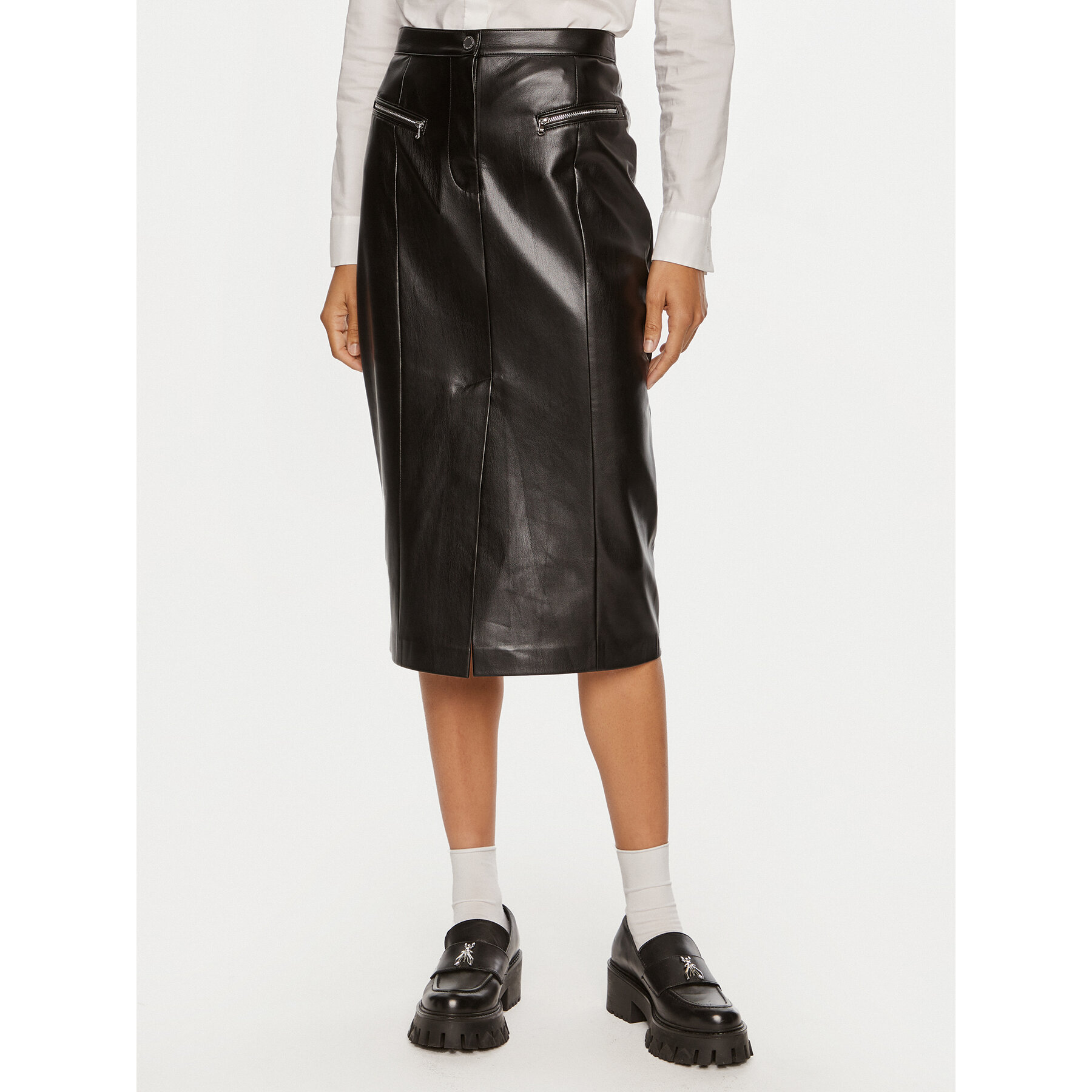 Patrizia Pepe Spódnica z imitacji skóry 8G0416 E005 Czarny Regular Fit