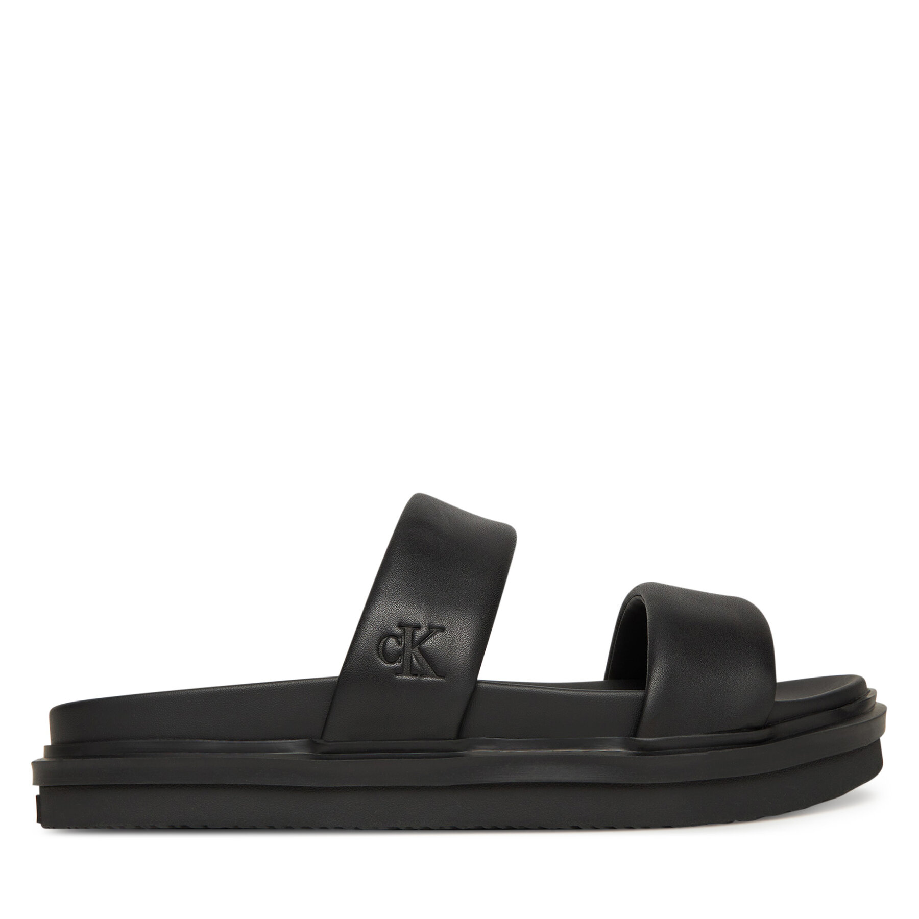 Calvin Klein Jeans Klapki Flat Molded Doublebar Sandal Lth YM0YM01226 Czarny