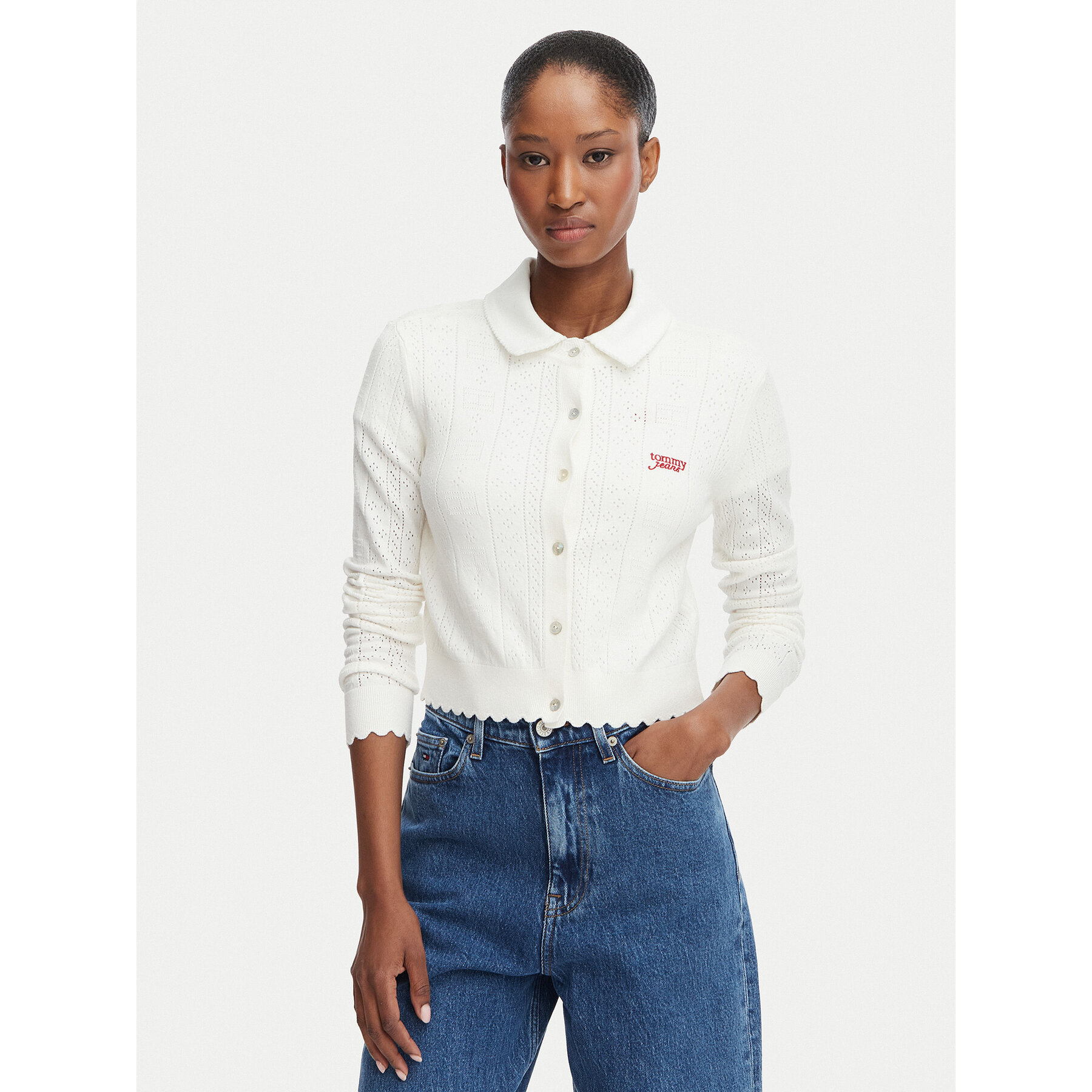 Tommy Jeans Kardigan Pointelle DW0DW22931 Biały Regular Fit