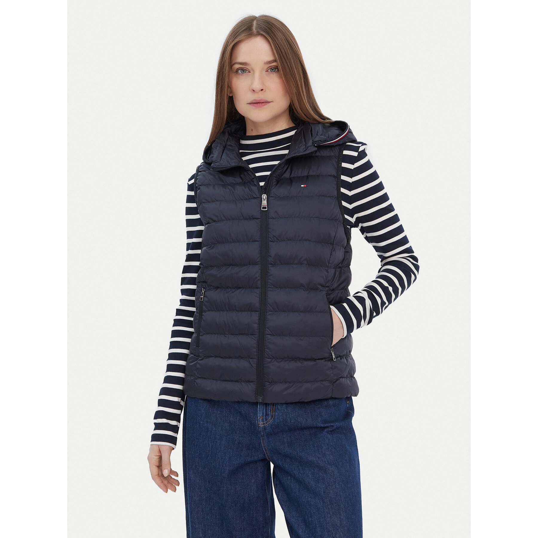 Tommy Hilfiger Bezrękawnik Global Stripe WW0WW42051 Granatowy Regular Fit