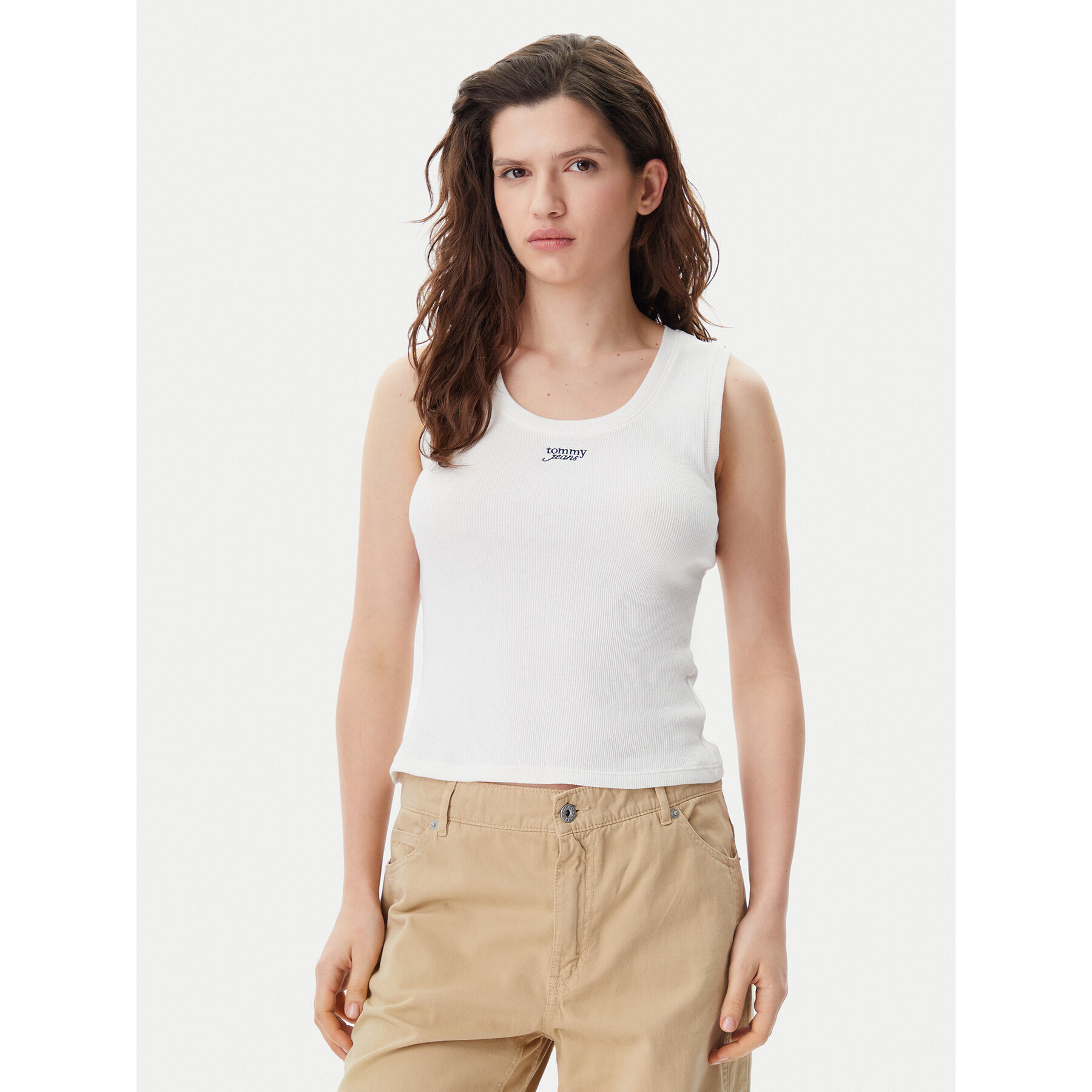 Tommy Jeans Top DW0DW21369 Biały Slim Fit