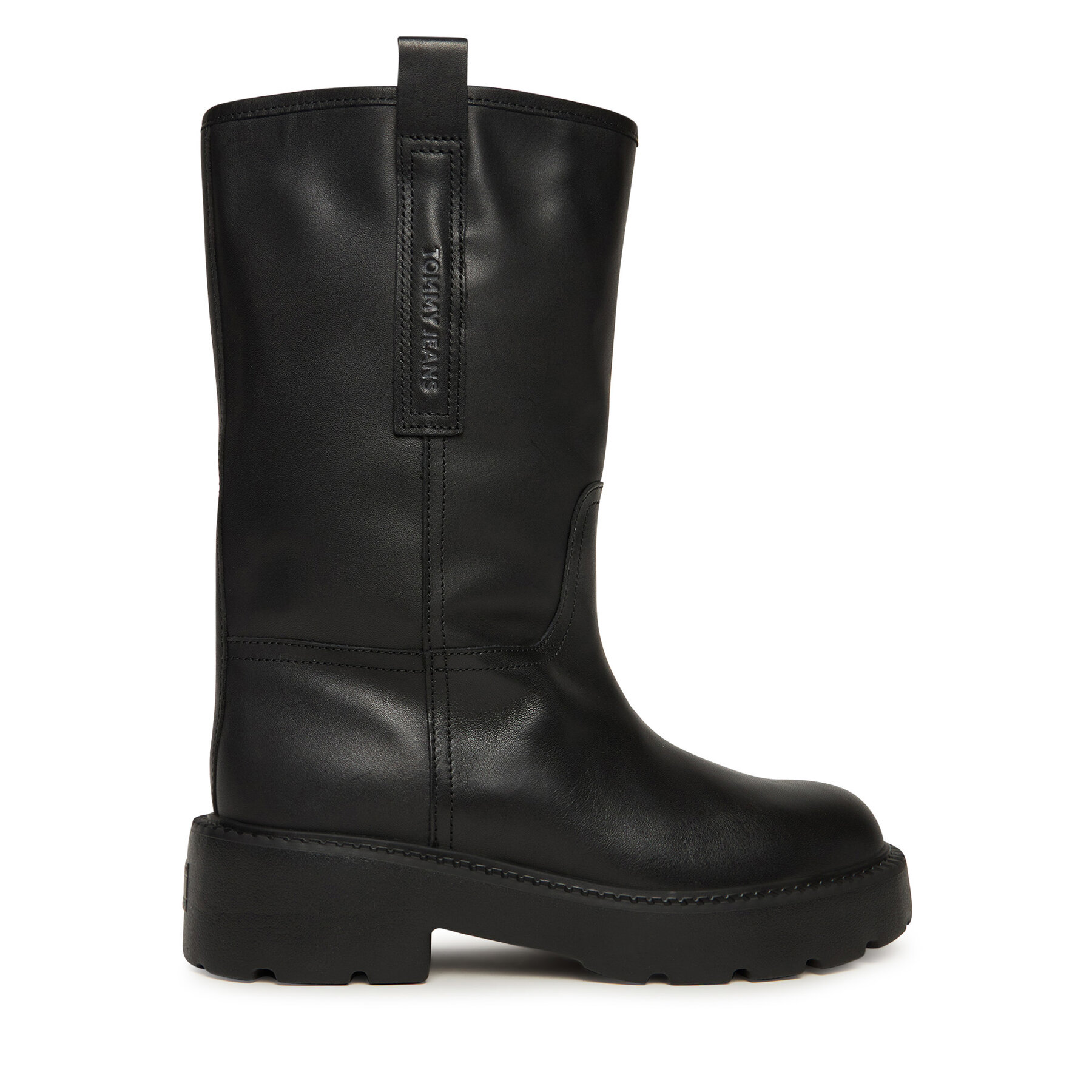 Tommy Jeans Botki Tjw Leather Mid Tubular Boot EN0EN02834 Czarny
