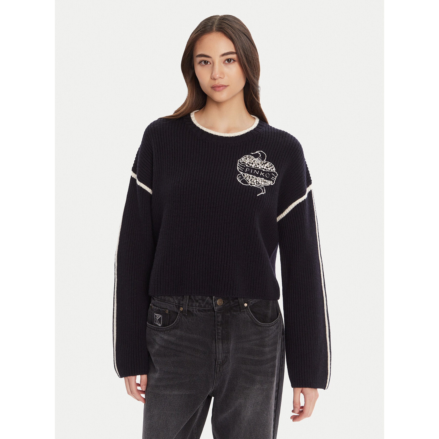 PINKO Sweter Alicudi 105397 A2PK Granatowy Regular Fit