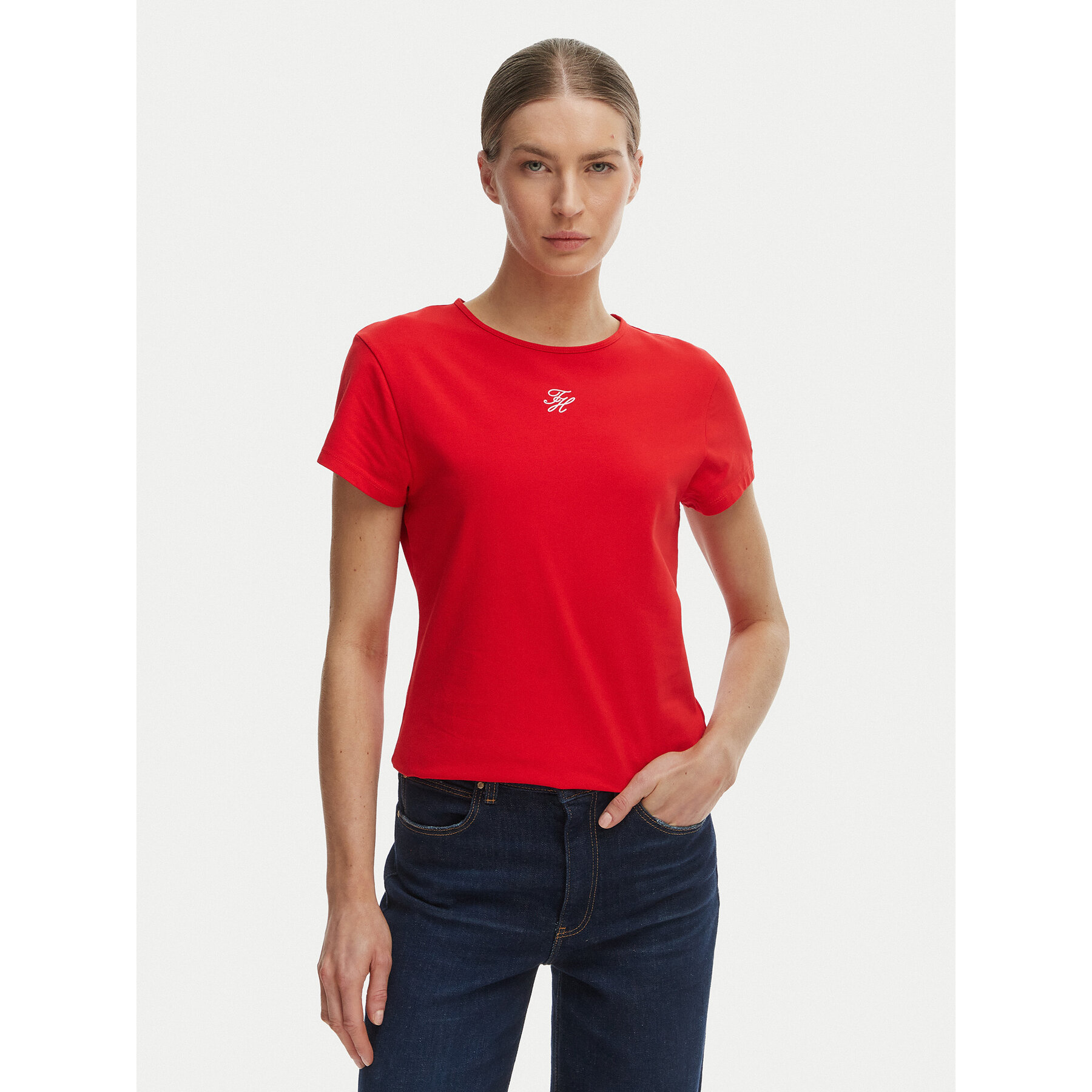 Tommy Hilfiger T-Shirt WW0WW48710 Pomarańczowy Slim Fit