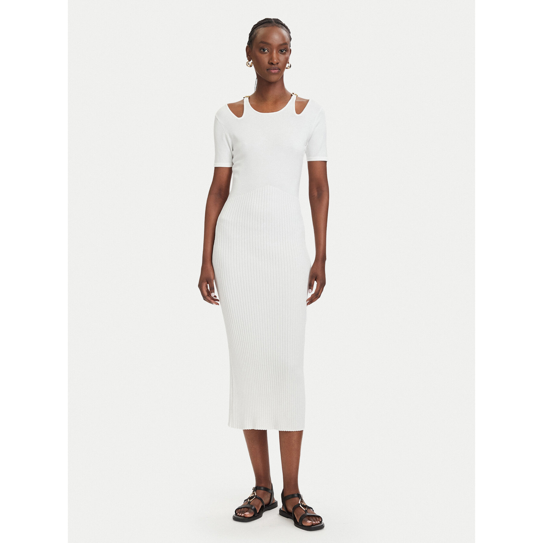 Fracomina Sukienka dzianinowa FJ26SD5001K56501 Kremowy Slim Fit