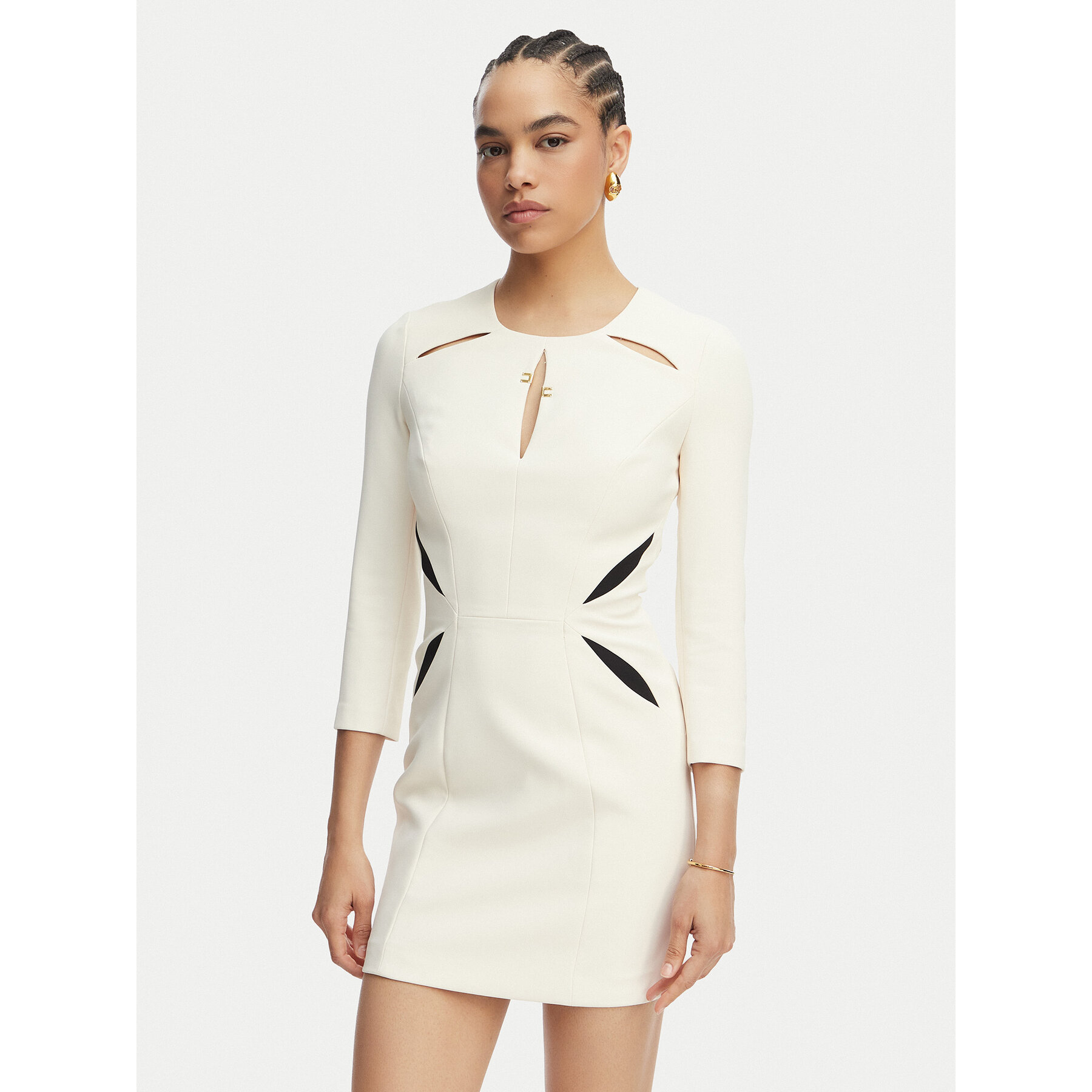 Elisabetta Franchi Sukienka koktajlowa AB-868-61E2-V390 Kremowy Slim Fit
