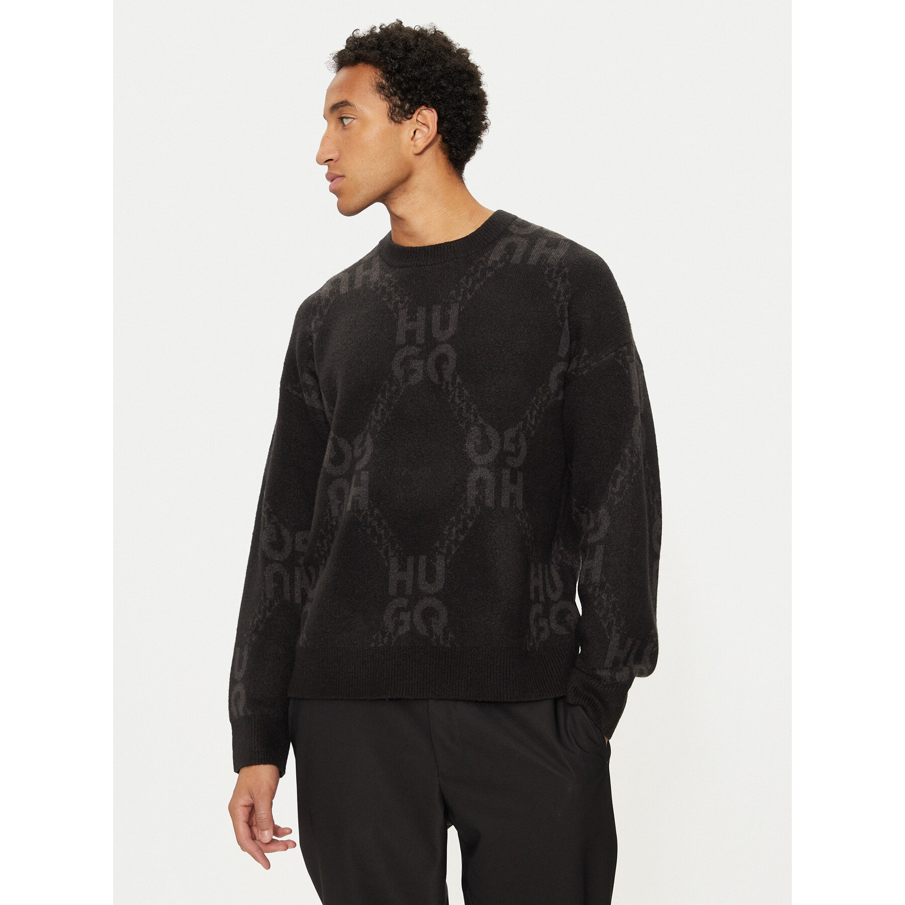 Hugo Sweter 50524564 Czarny Regular Fit