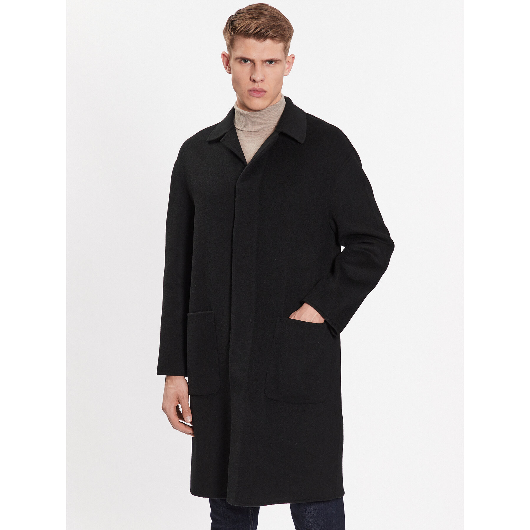 Calvin Klein Płaszcz wełniany K10K111601 Czarny Regular Fit