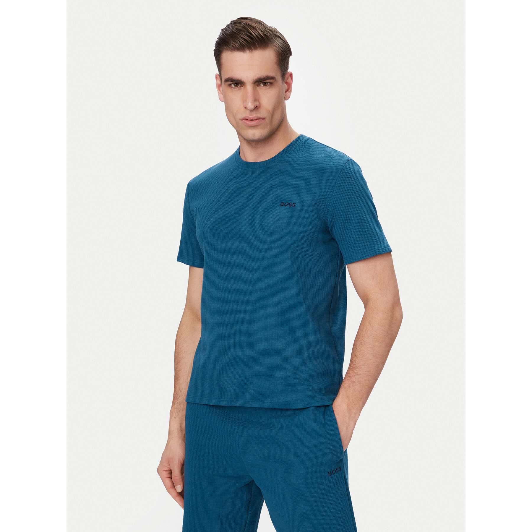 BOSS T-Shirt Waffle 50535892 Niebieski Regular Fit