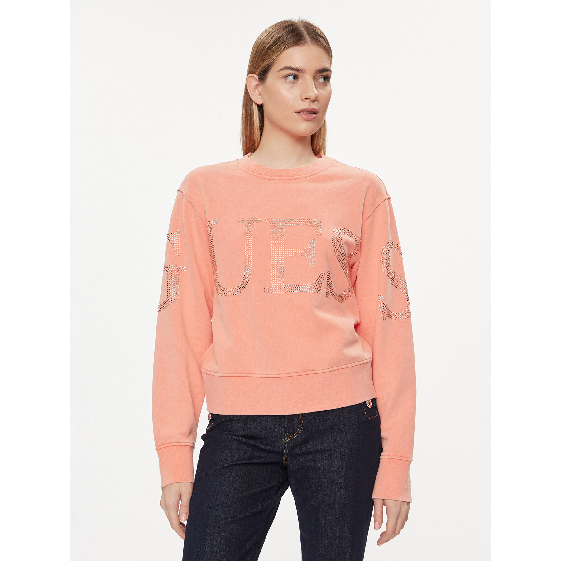 Guess Bluza Vintage Logo W4GQ10 KC8I0 Koralowy Relaxed Fit