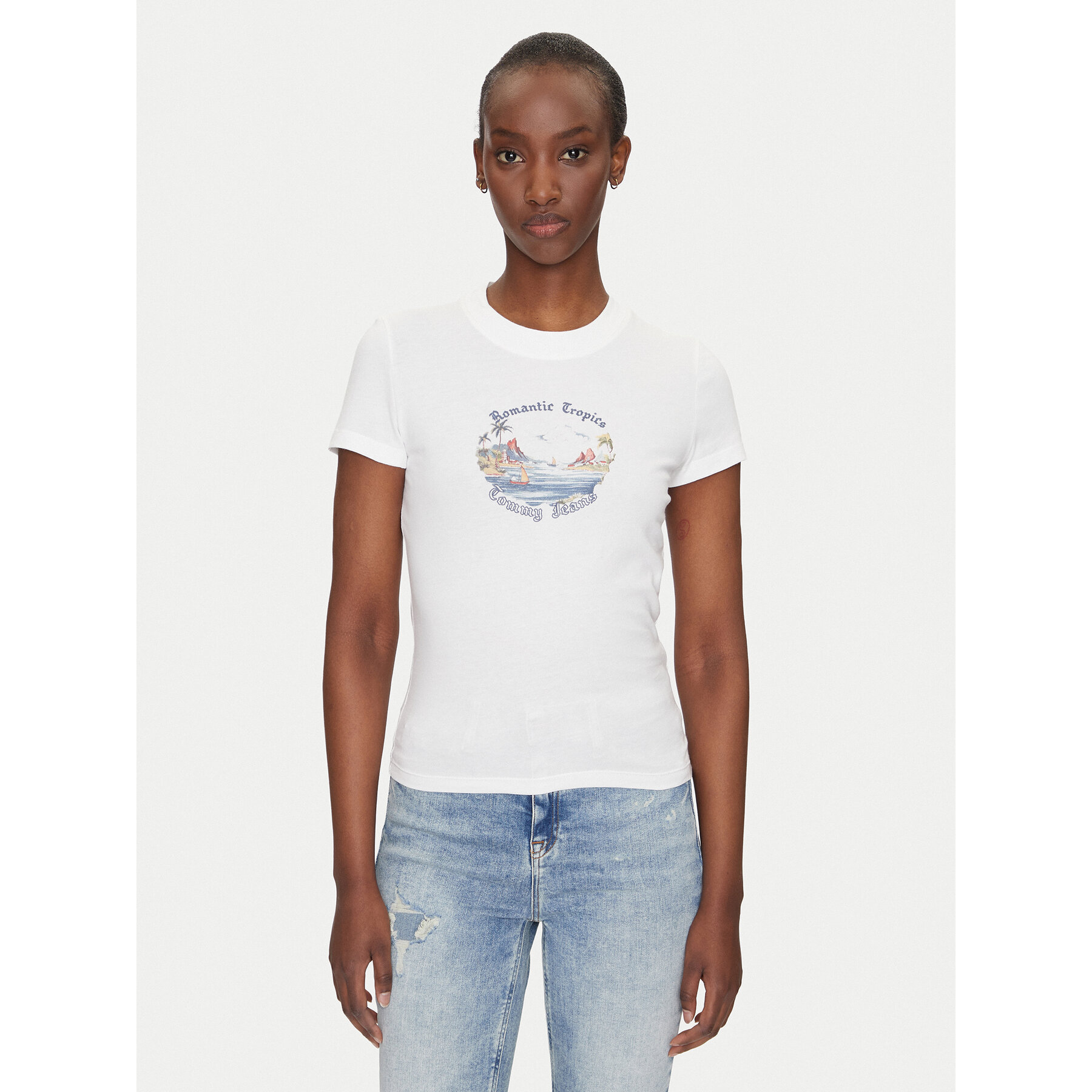 Tommy Jeans T-Shirt Romance DW0DW21342 Écru Slim Fit