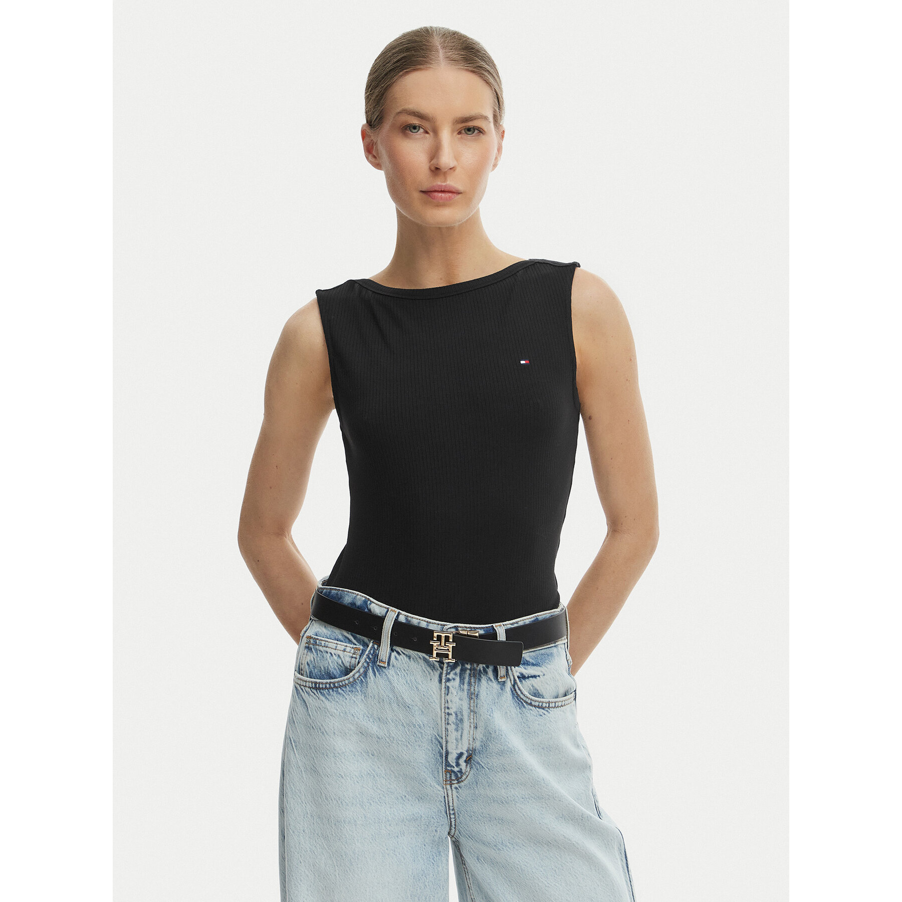 Tommy Hilfiger Top WW0WW47807 Czarny Slim Fit