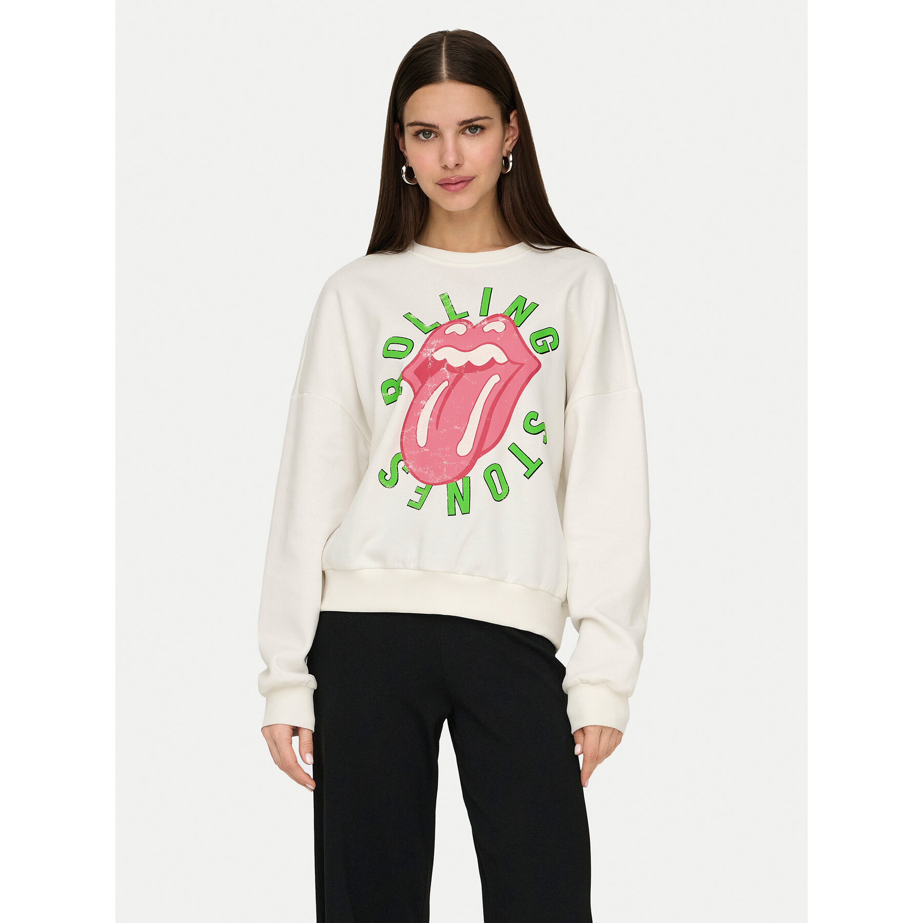 ONLY Bluza Rolling Stones 15345927 Biały Regular Fit