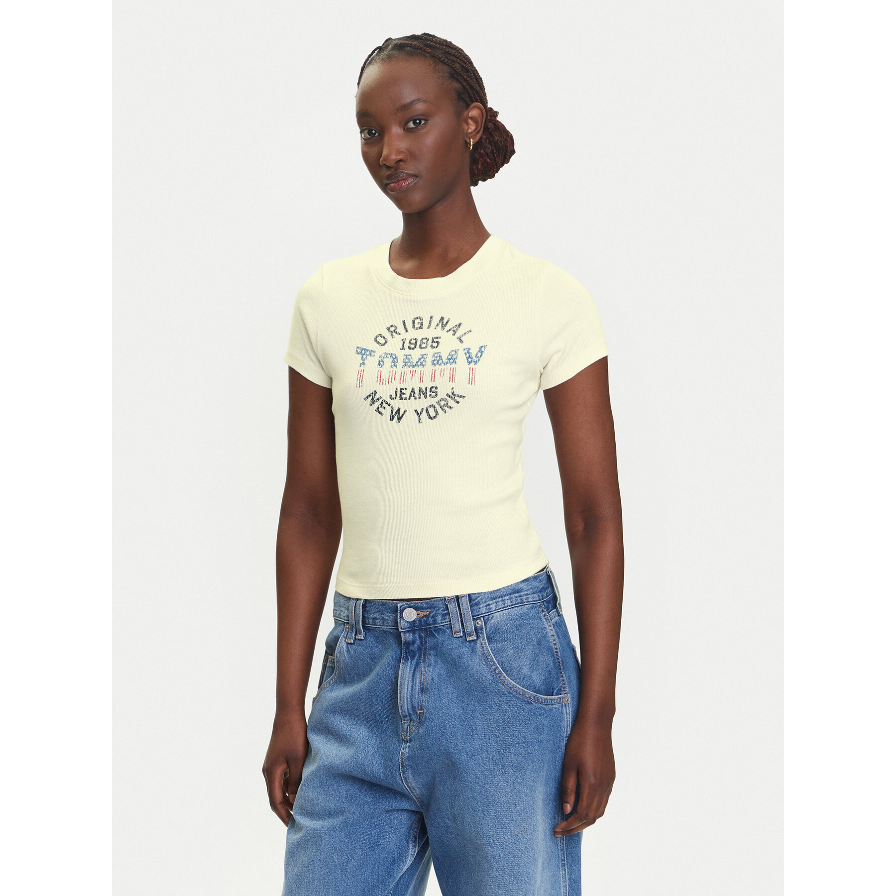 Tommy Jeans T-Shirt DW0DW21421 Écru Slim Fit