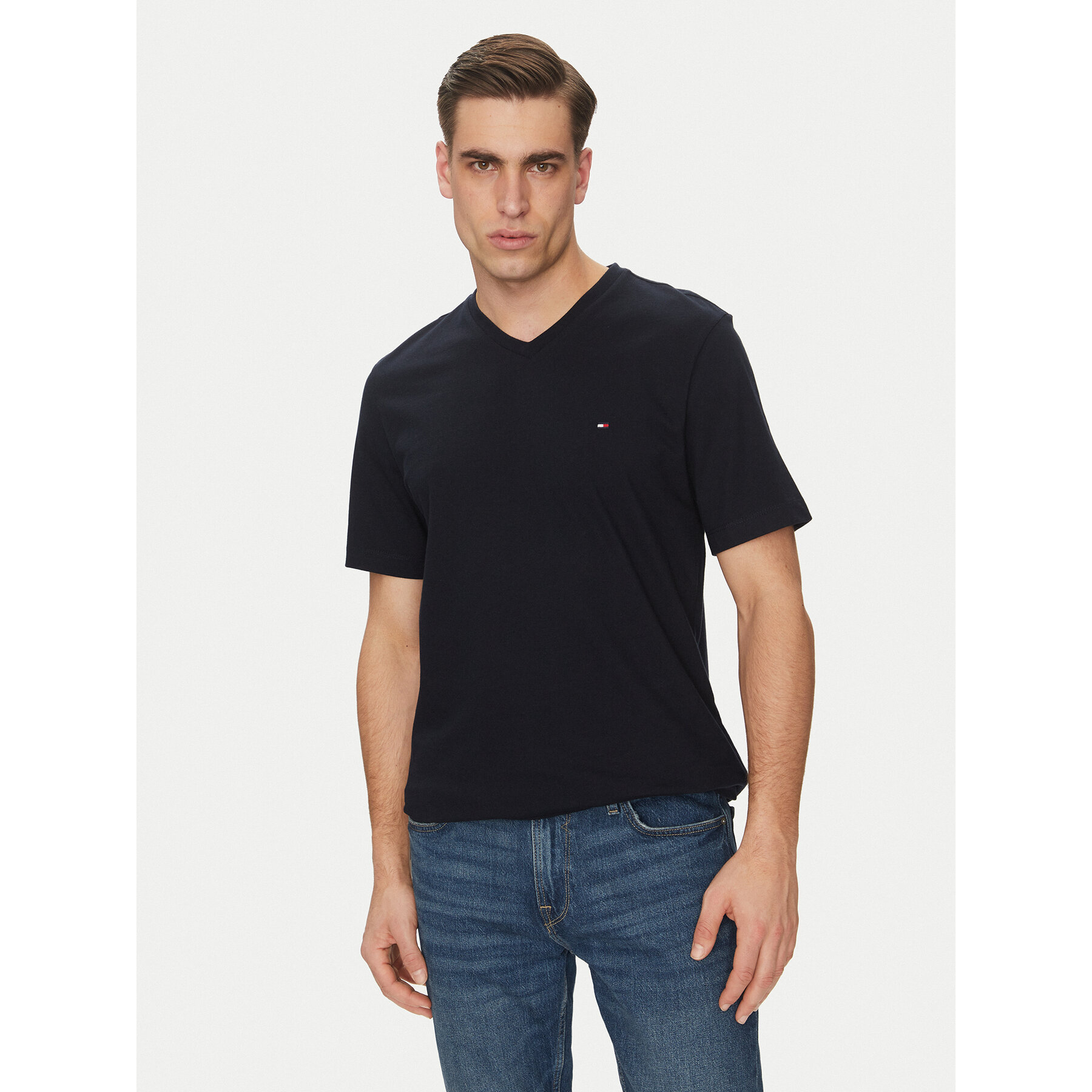 Tommy Hilfiger T-Shirt Essential V-Neck Tee MW0MW39249 Granatowy Regular Fit