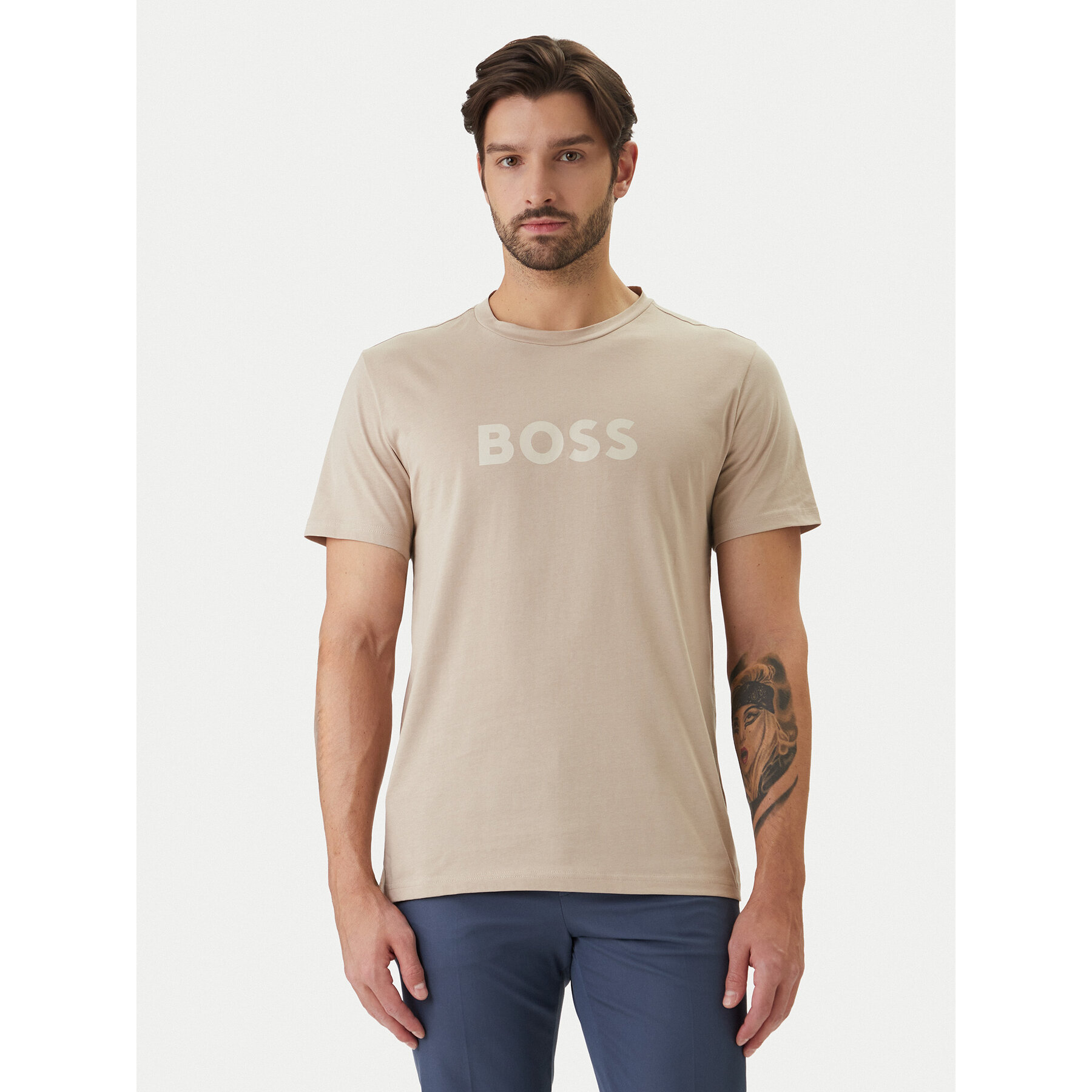 BOSS T-Shirt 50491706 Beżowy Regular Fit