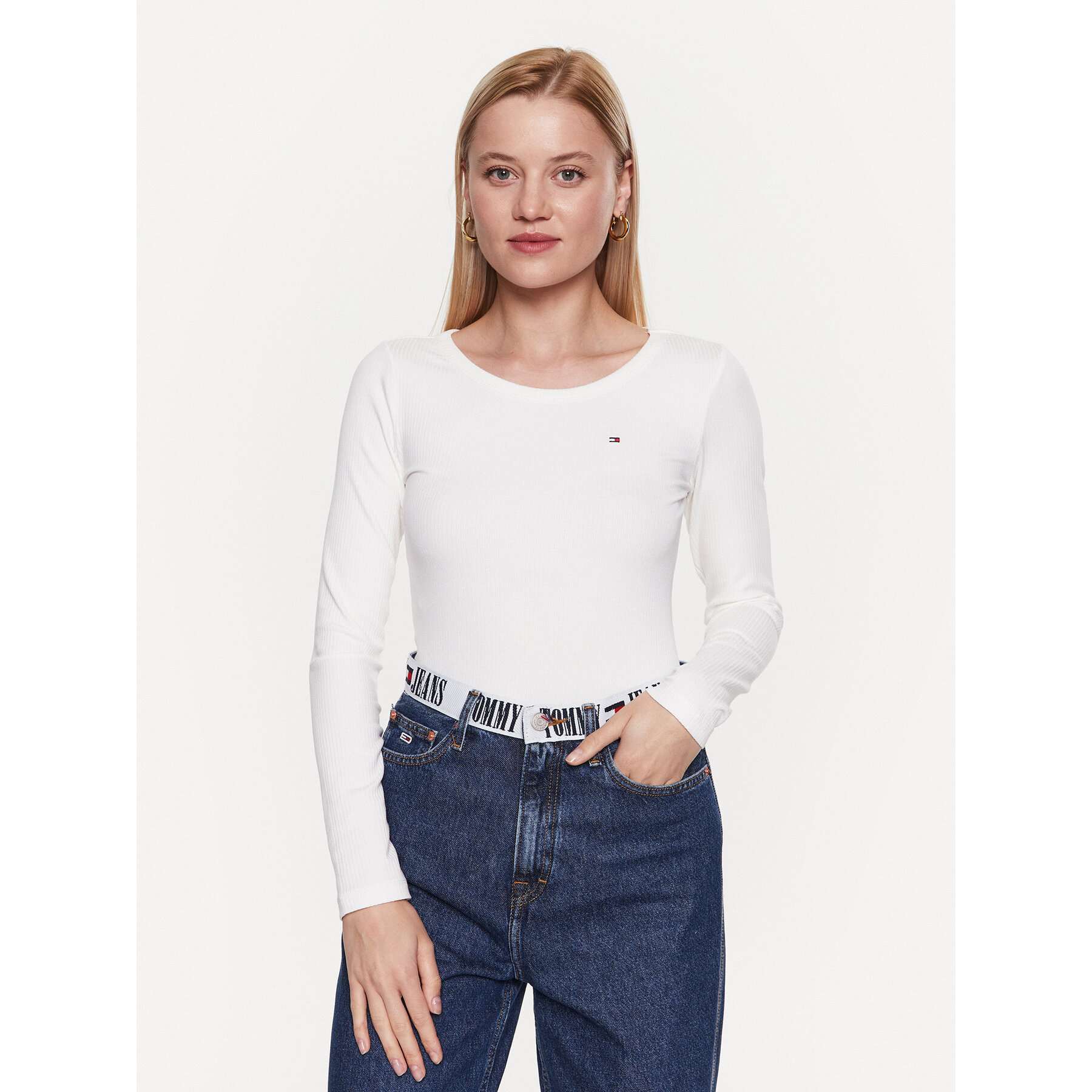 Tommy Hilfiger Bluzka WW0WW38869 Biały Slim Fit