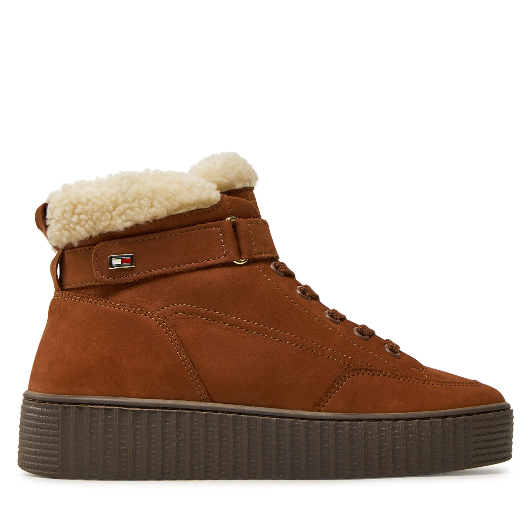 Tommy Hilfiger Trzewiki Faux Fur Nubuck Low Lace-Up FW0FW08172 Brązowy