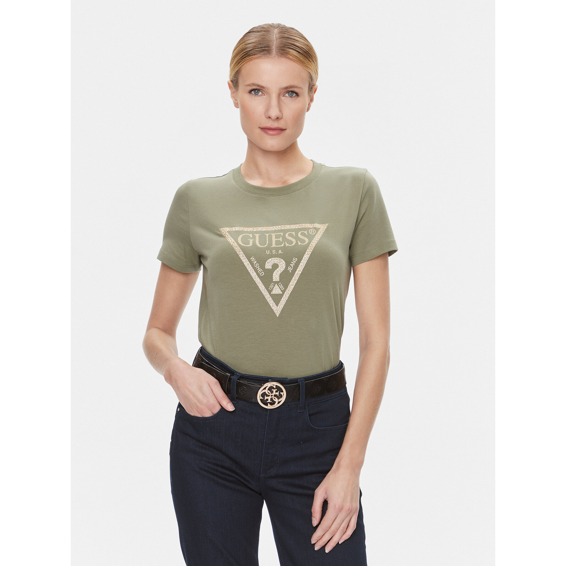 Guess T-Shirt W4RI69 J1314 Zielony Regular Fit