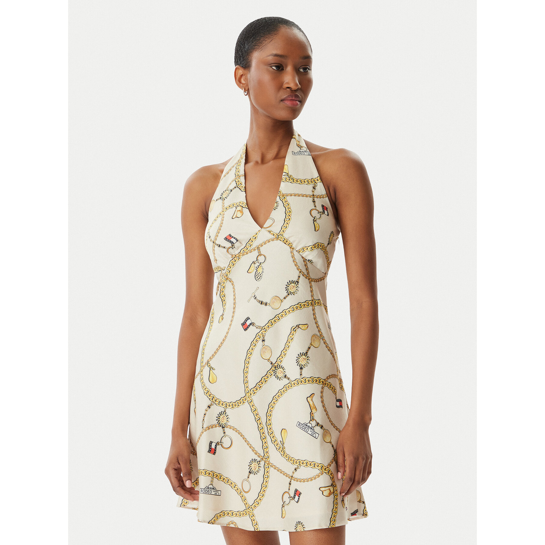 Tommy Jeans Sukienka letnia Chain Print DW0DW22346 Beżowy jasny Slim Fit