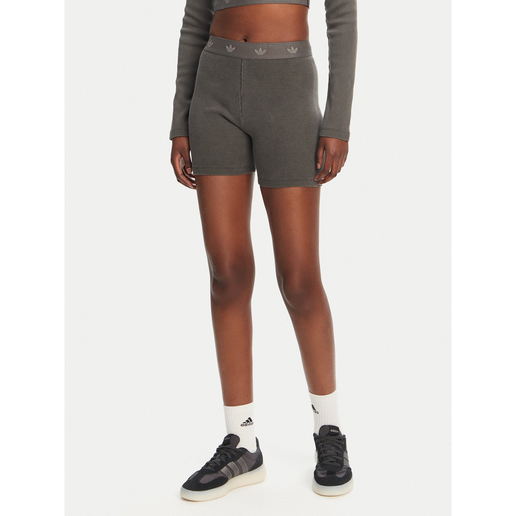 adidas Kolarki Ribbed Booty JC7554 Szary Slim Fit