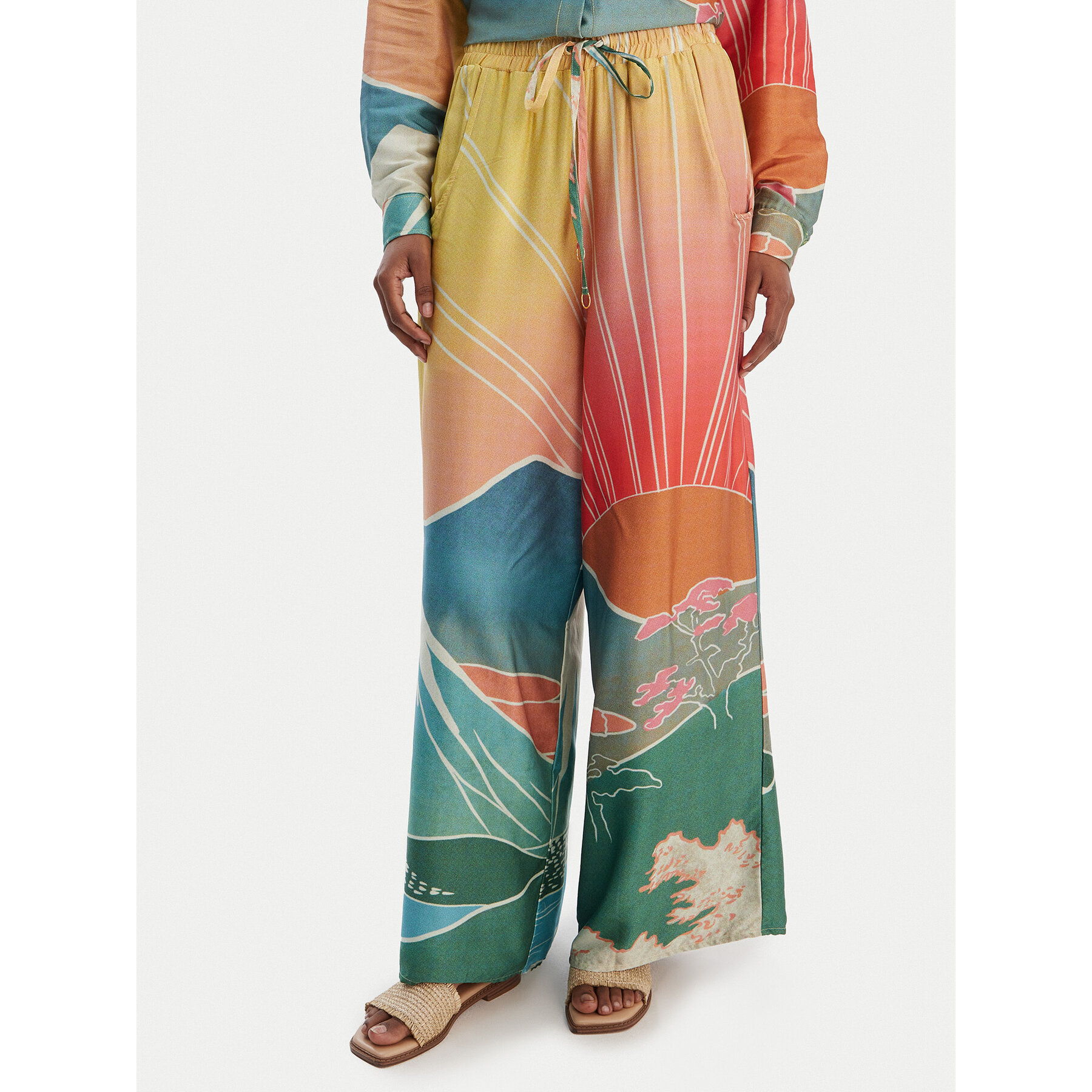 Maaji Spodnie materiałowe Sakura Scenery Ophelia PT1836CPA007 Żółty Relaxed Fit